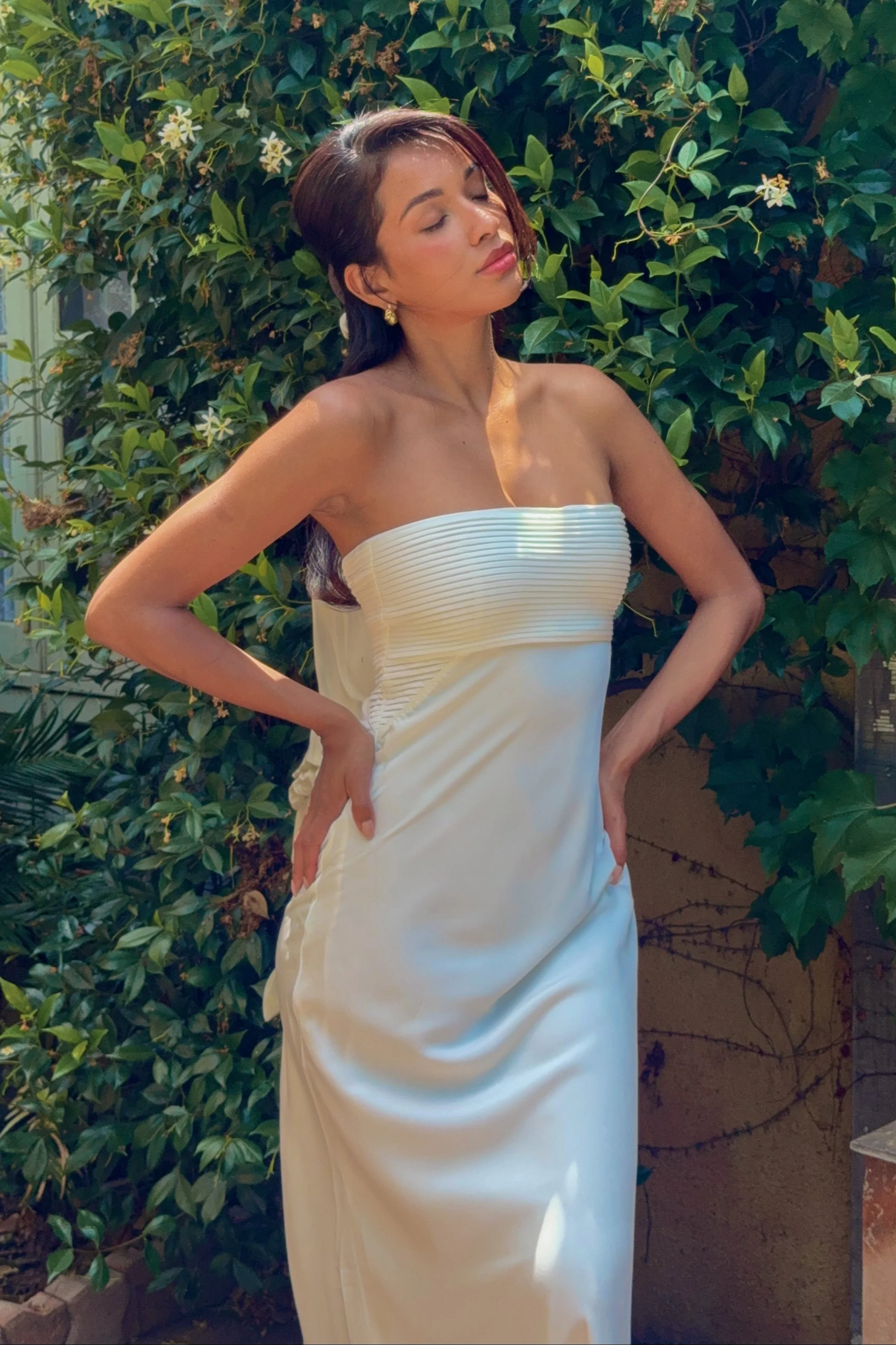 Pleated Strapless Gown