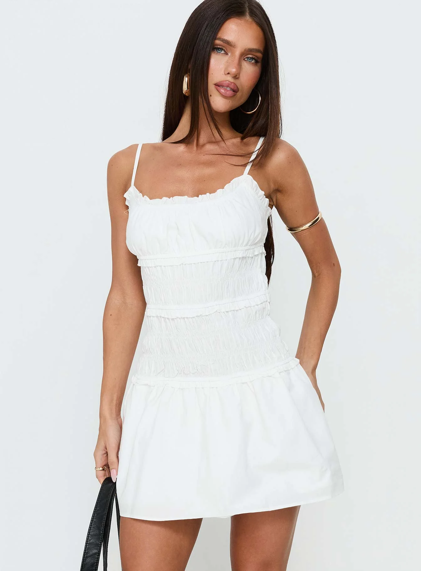 Heaven Estate Shirred Mini Dress White