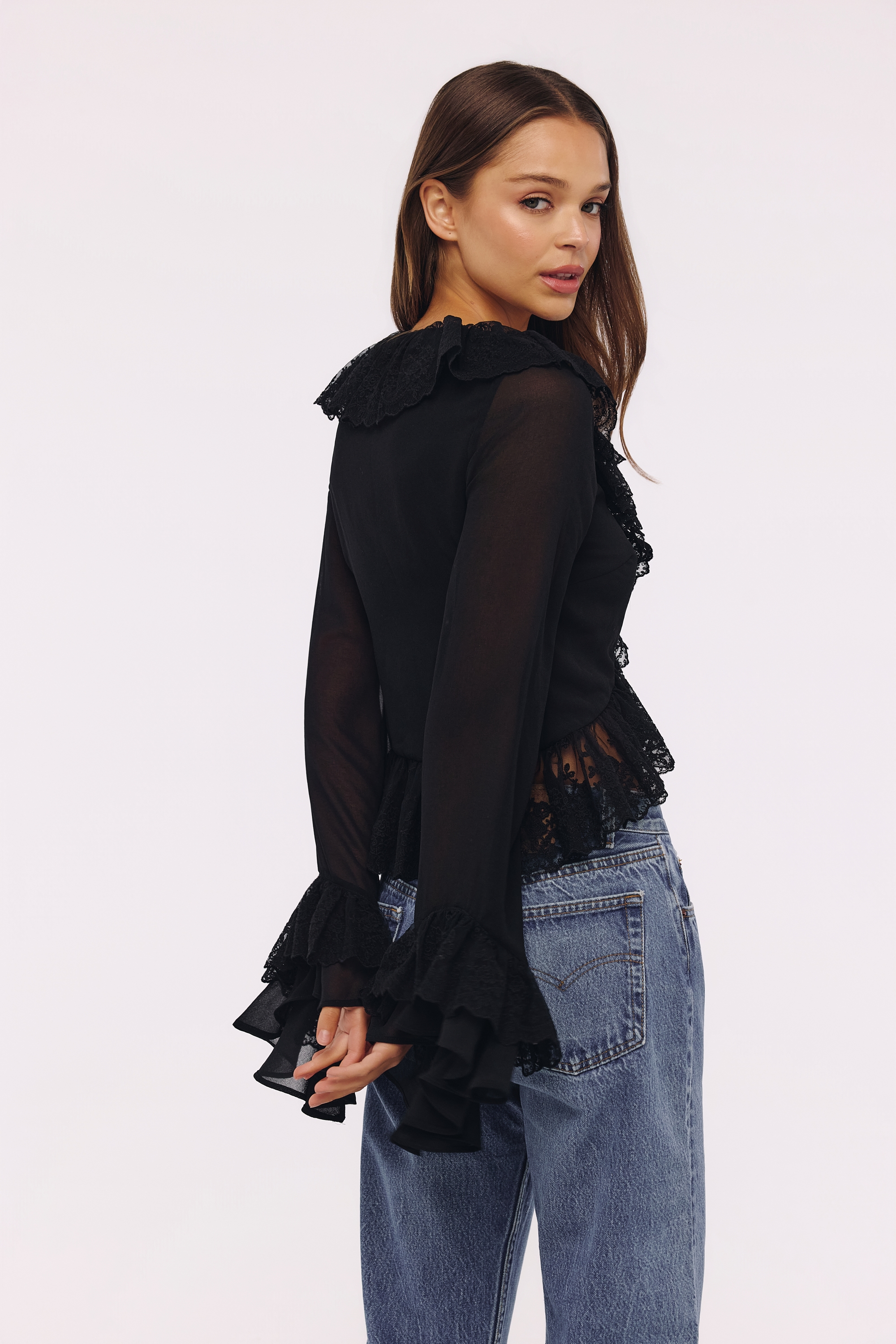 Black Ruffled Sleeve Blouse