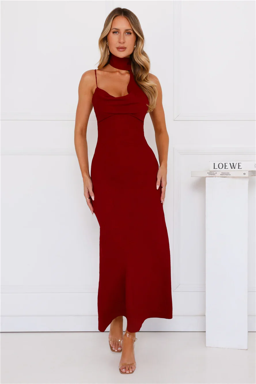 Stylish Chic Maxi Dress Wine