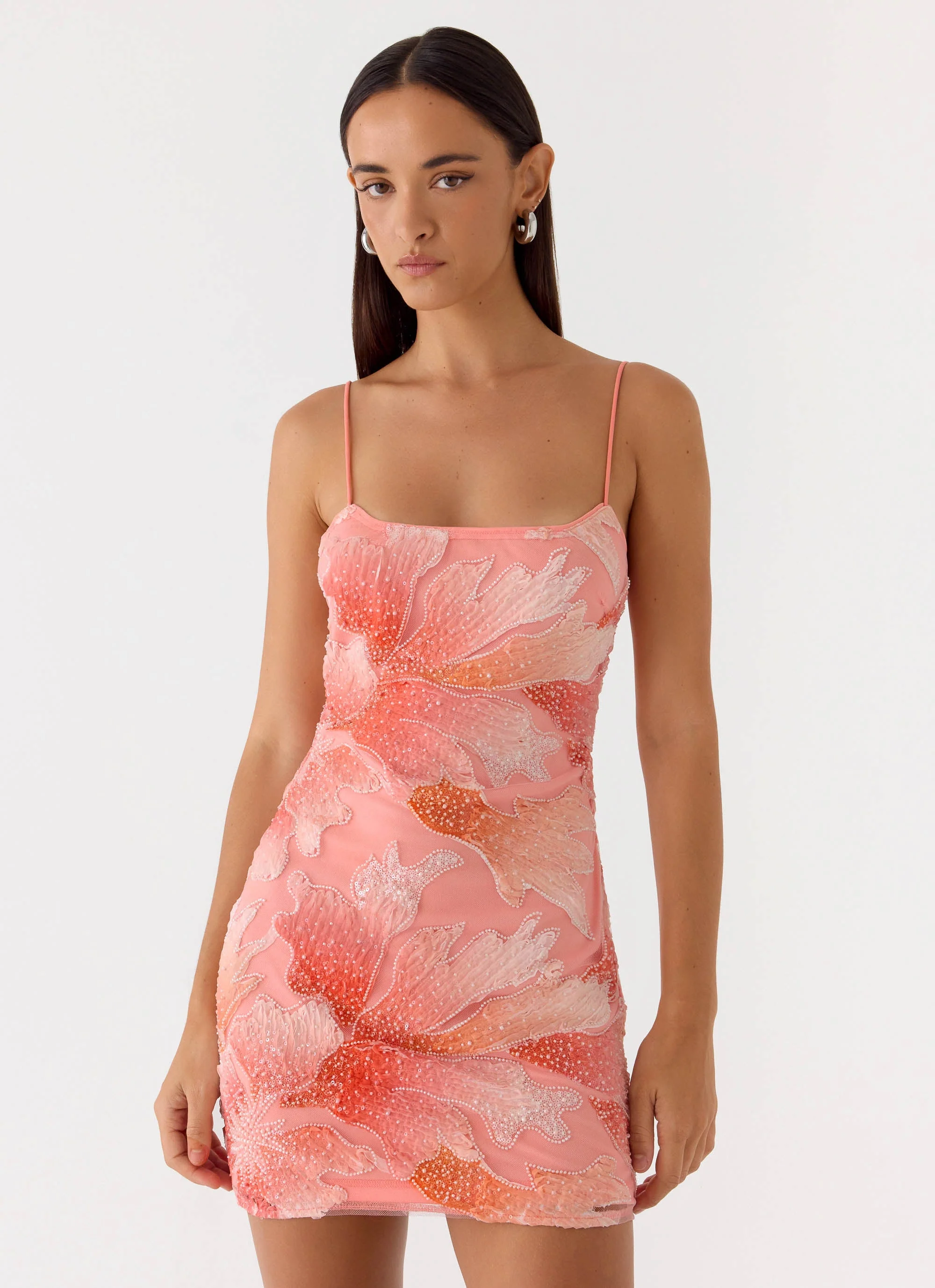 Liyah Beaded Mini Dress - Papaya