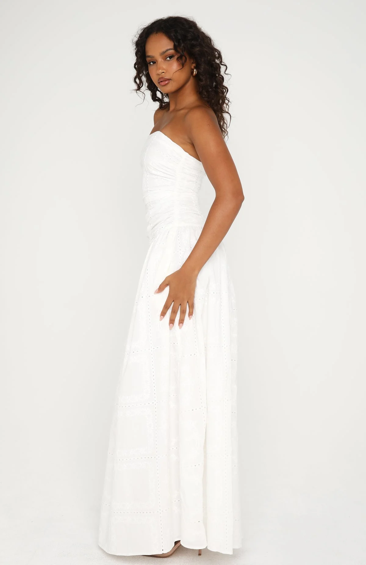 Bittersweet Babe Strapless Broderie Maxi Dress White