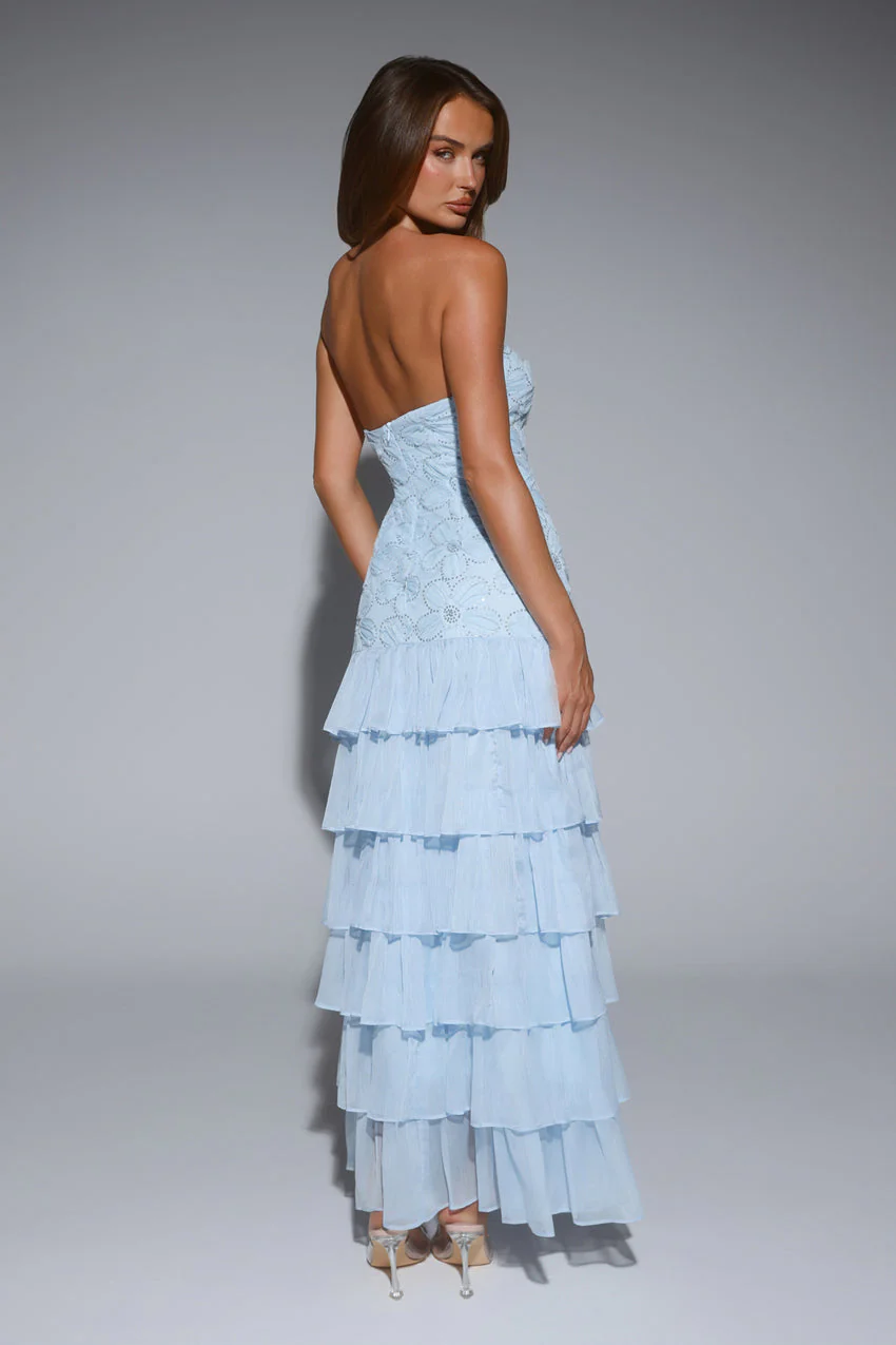 Dream State Strapless Maxi Dress Blue - luluinthesky