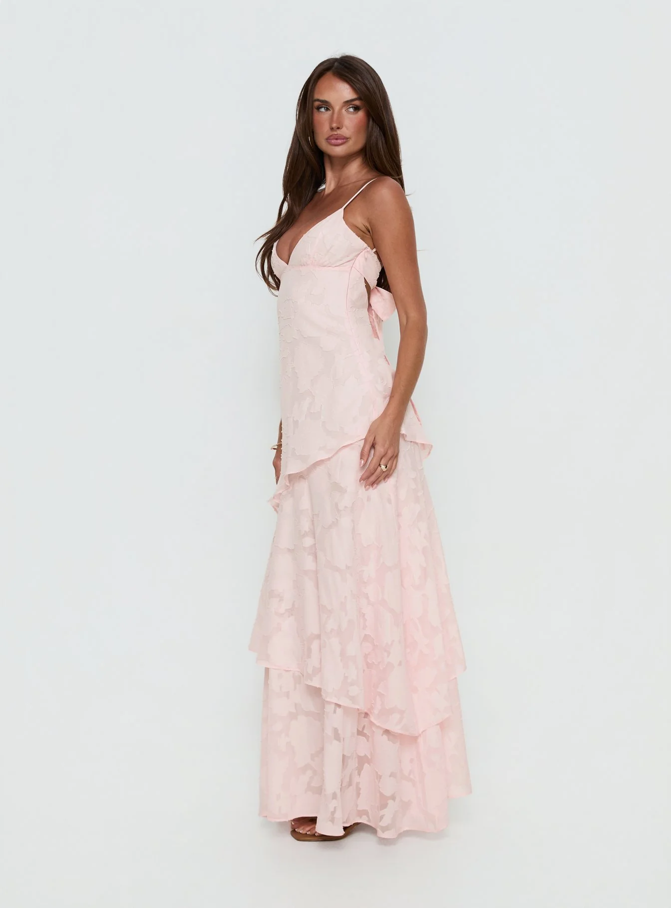 Lyricah Tiered Tie Back Maxi Dress Pink - luluinthesky