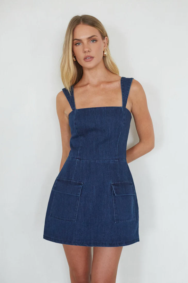 Mellie Denim Romper Mini Dress - luluinthesky