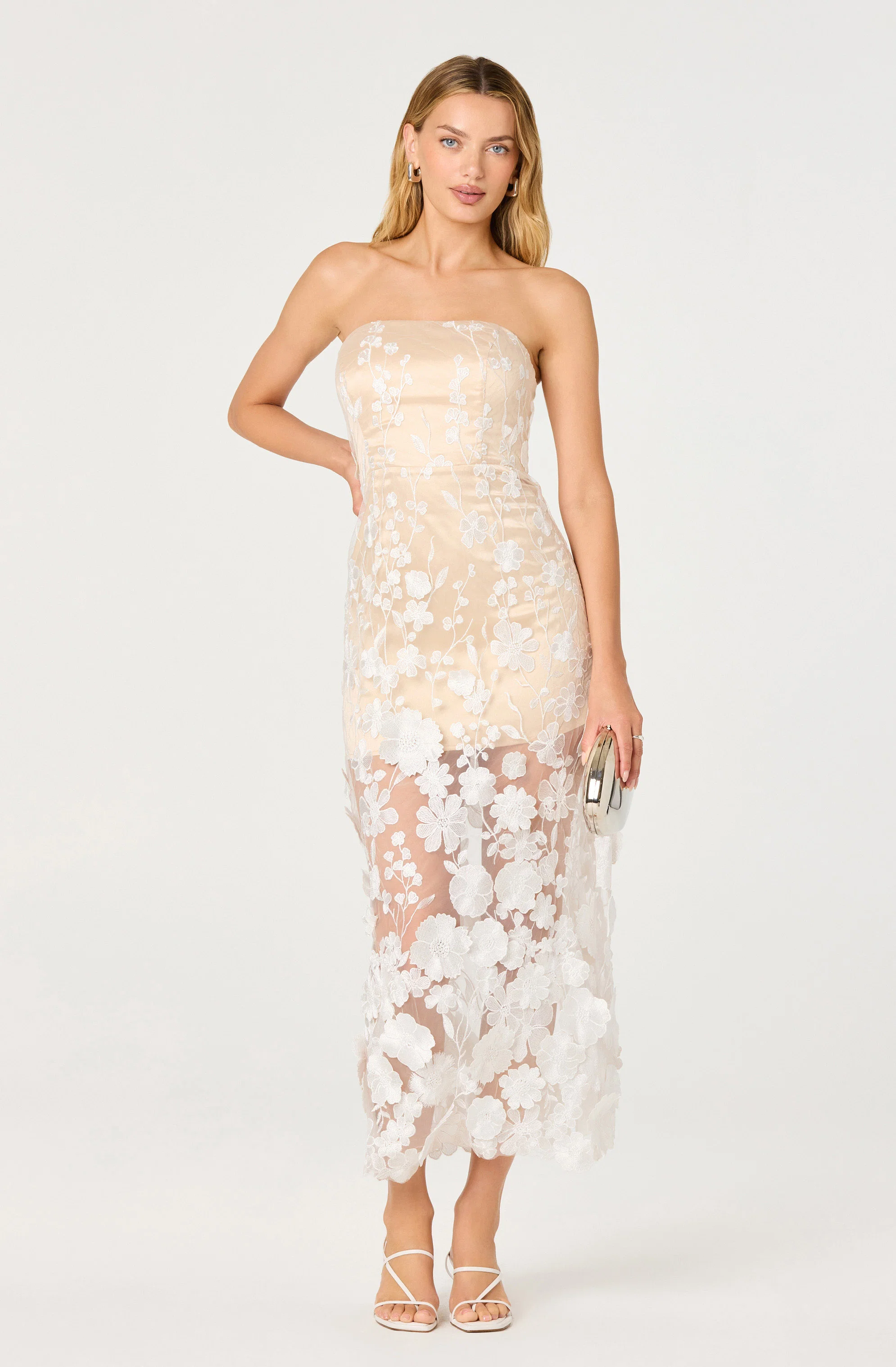 Tanisha Embroidered Floral Strapless Maxi Dress