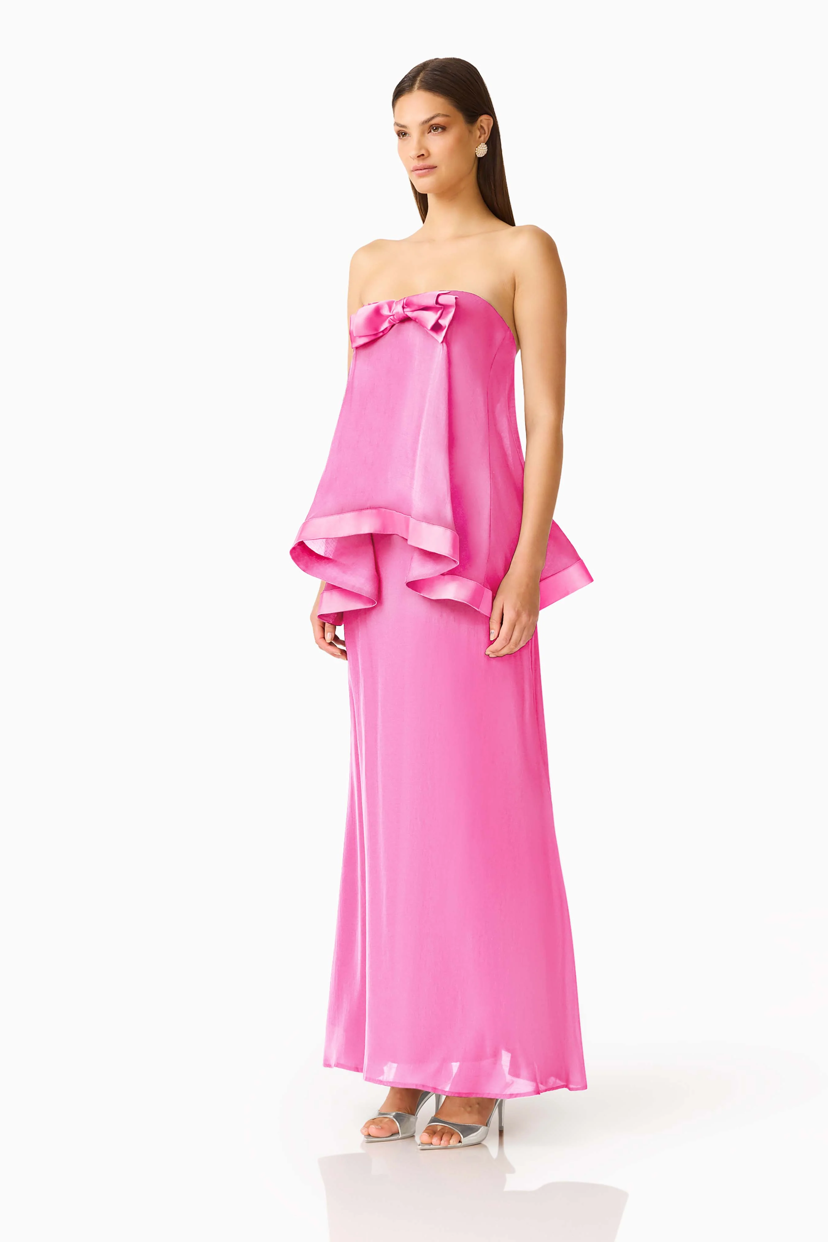 Rosera Satin Bow Maxi Dress in Pink