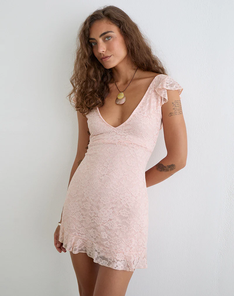 Lanaila Mini Dress in Lace Soft Pink