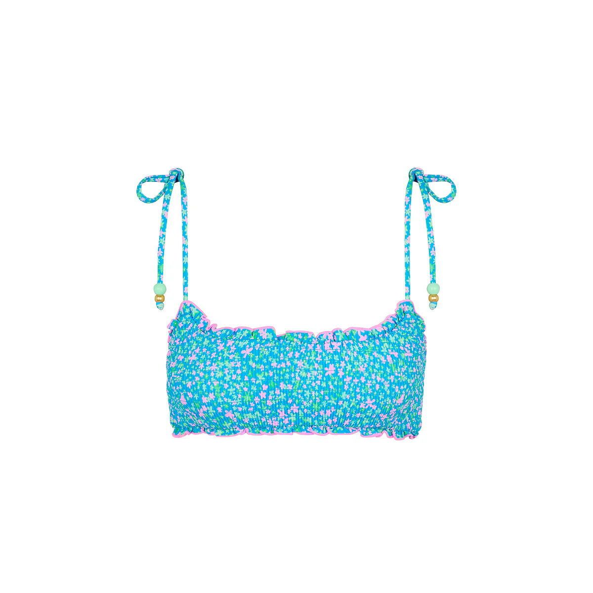 Shirred Crop Tie Bikini Top - Ocean Kisses