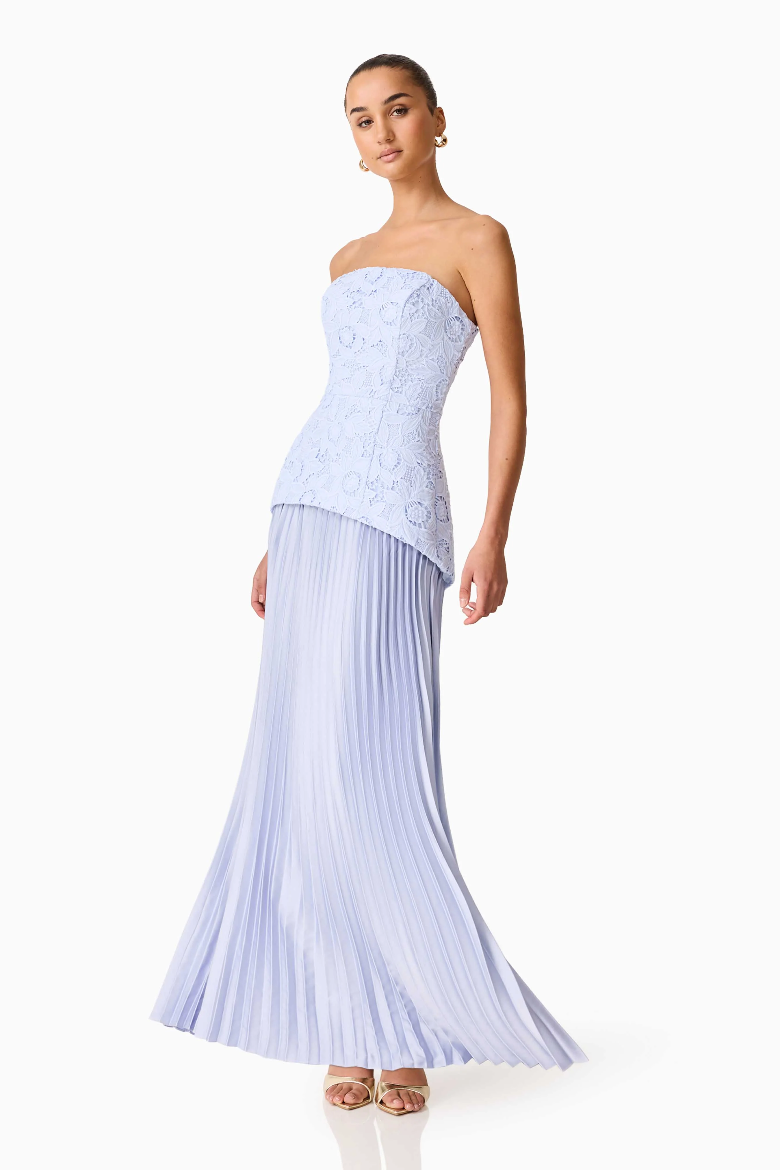 Lacy Strapless Gown in Powder Blue