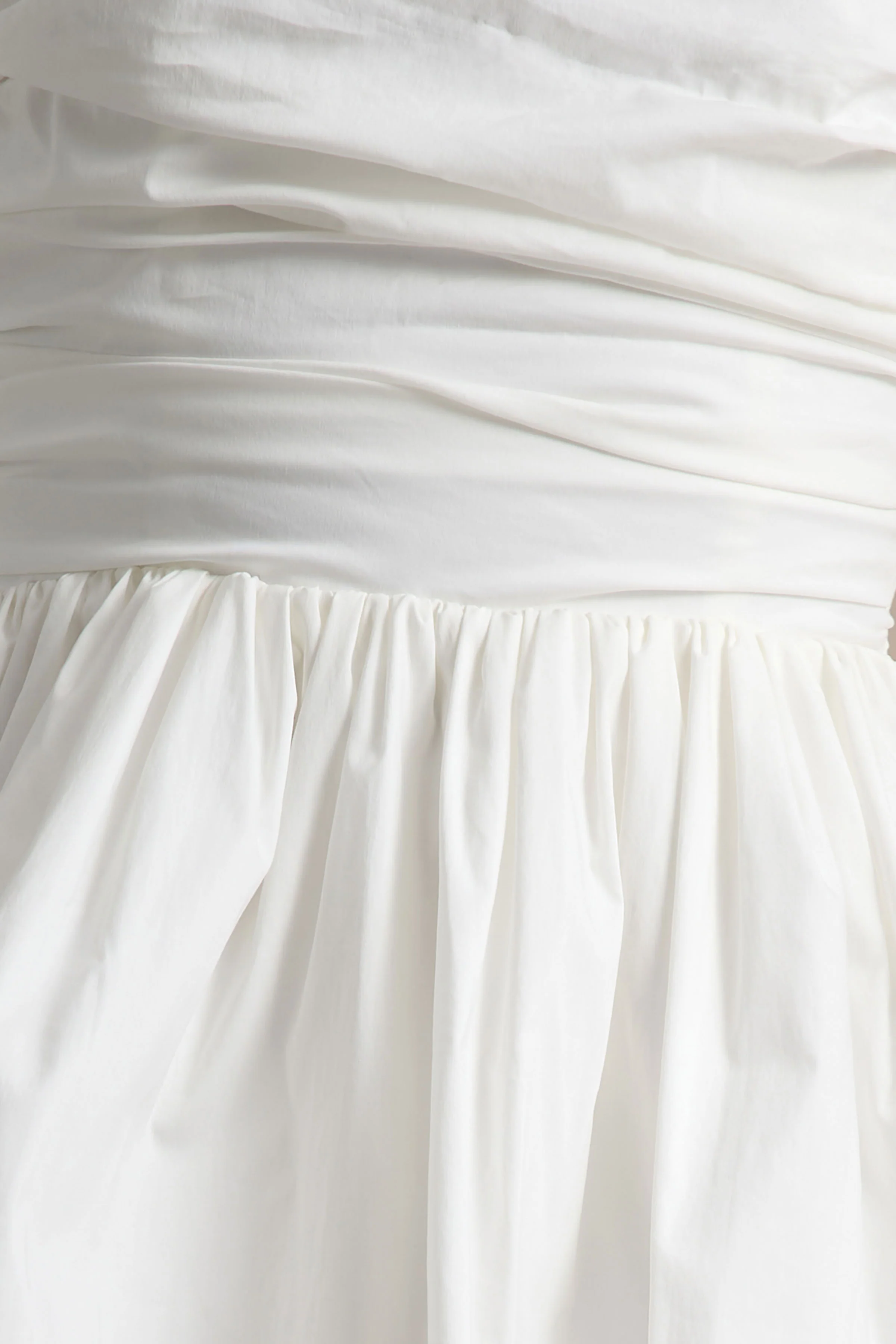 Faye | White Puff Ball Bandeau Micro Mini Dress With Ruching Details