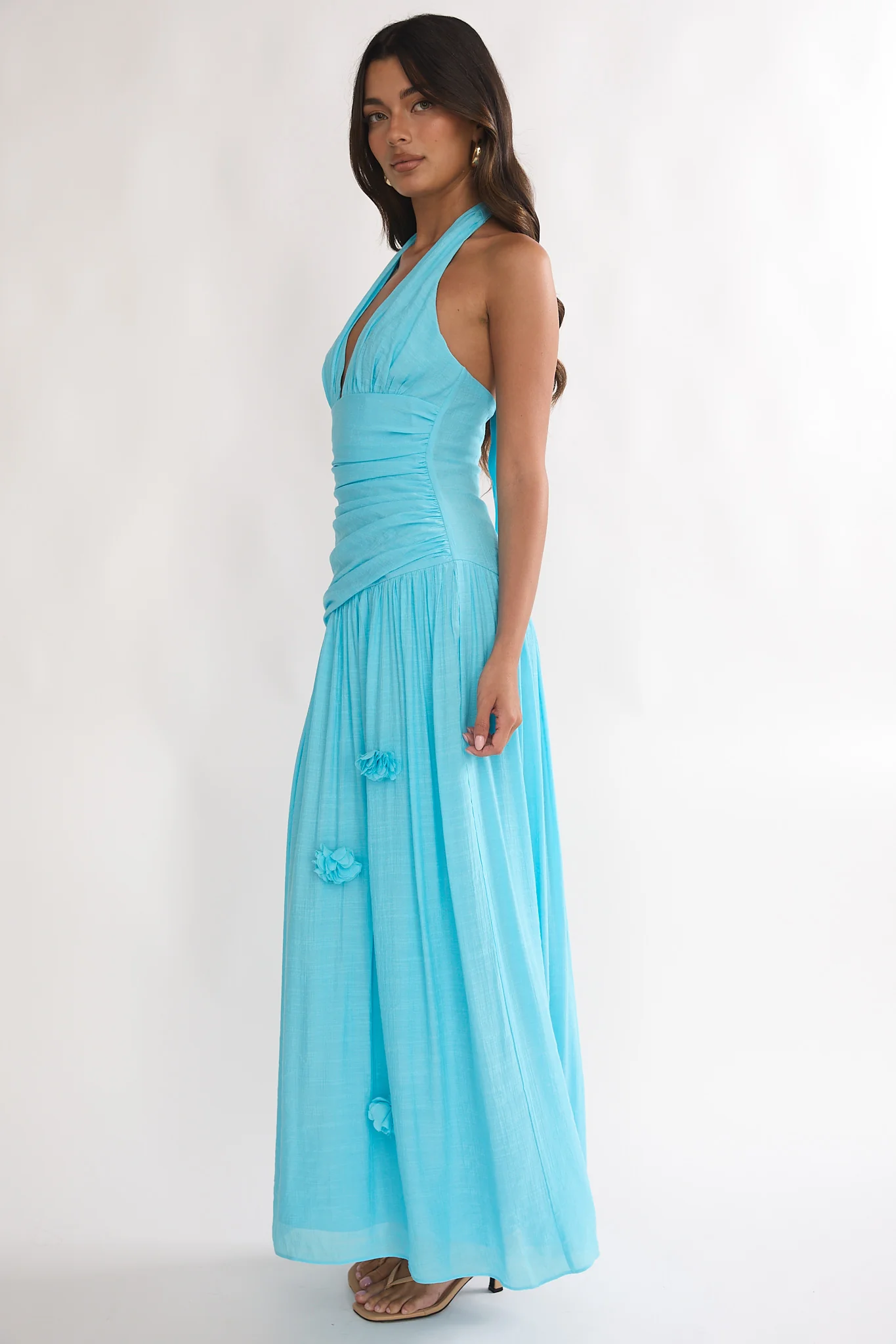 To The Sky Halterneck Maxi Dress Aqua - luluinthesky
