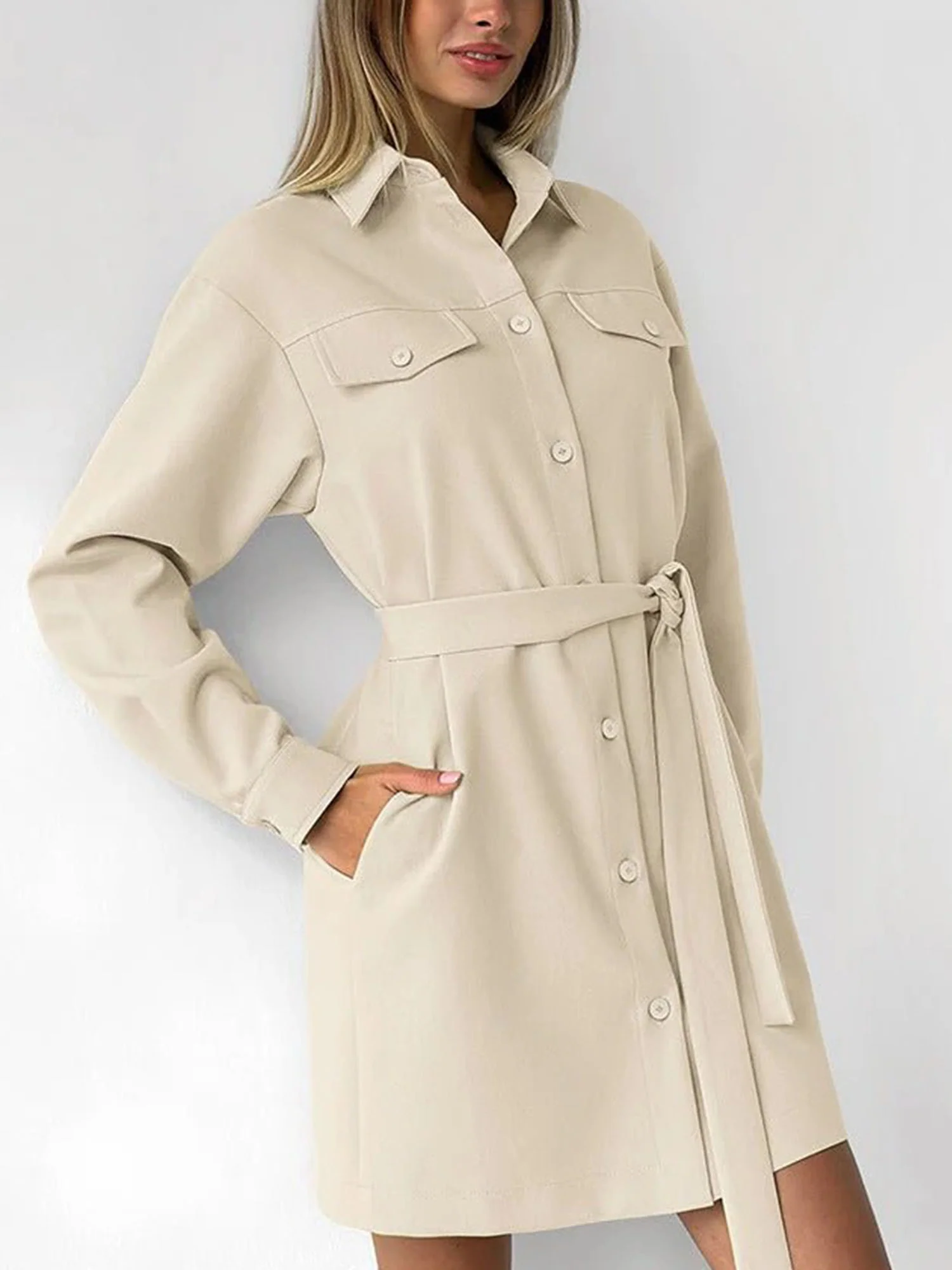 Belted Drop Shoulder Dress Vintage Utility