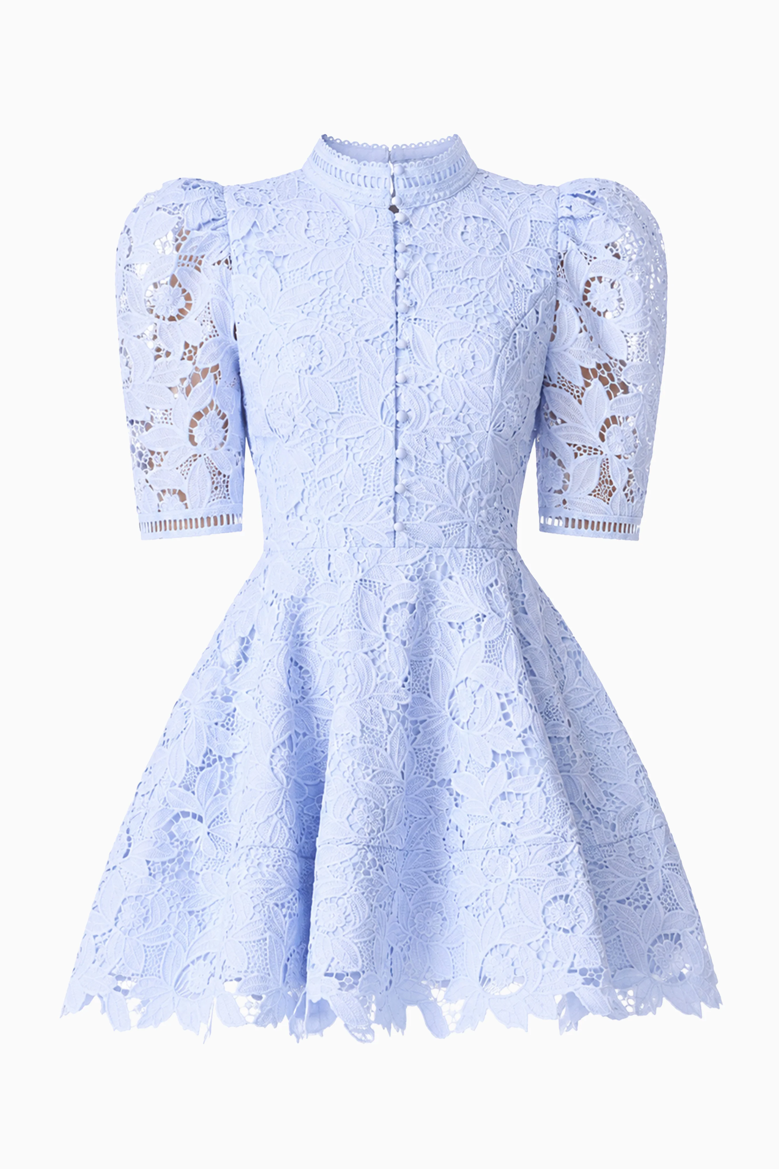 Lacy Puff Sleeve Mini Dress in Powder Blue