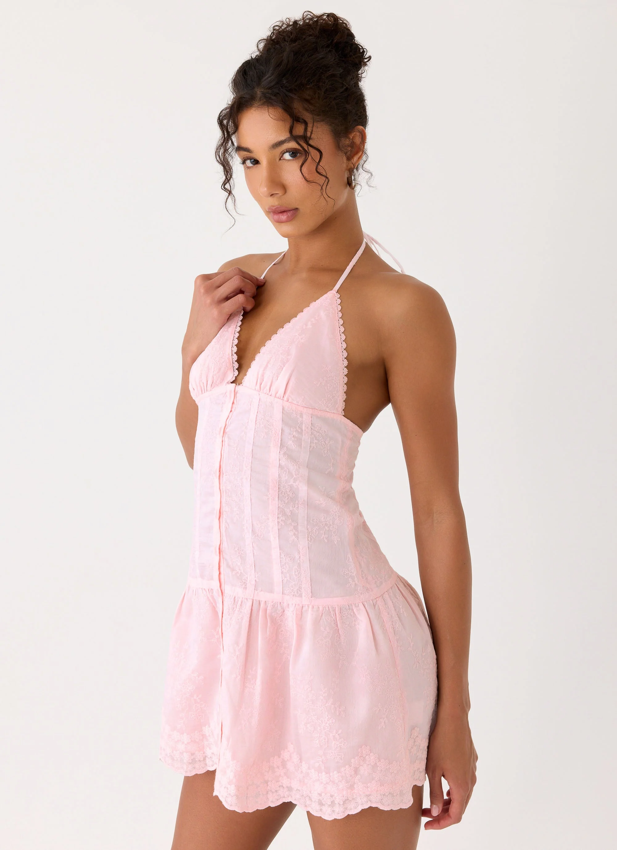 Non Stop Halter Mini Dress - Pink - luluinthesky