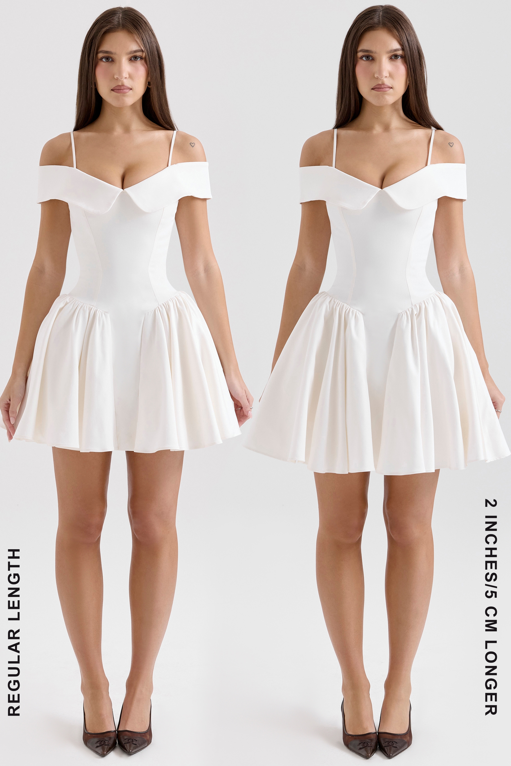 White Twill Off Shoulder Mini Dress