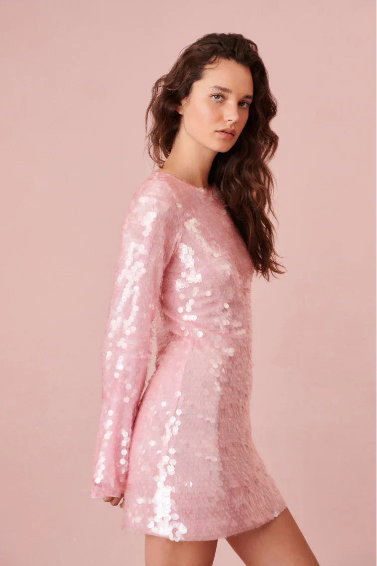 Annabella Sequin Bell Sleeve Mini Dress - luluinthesky