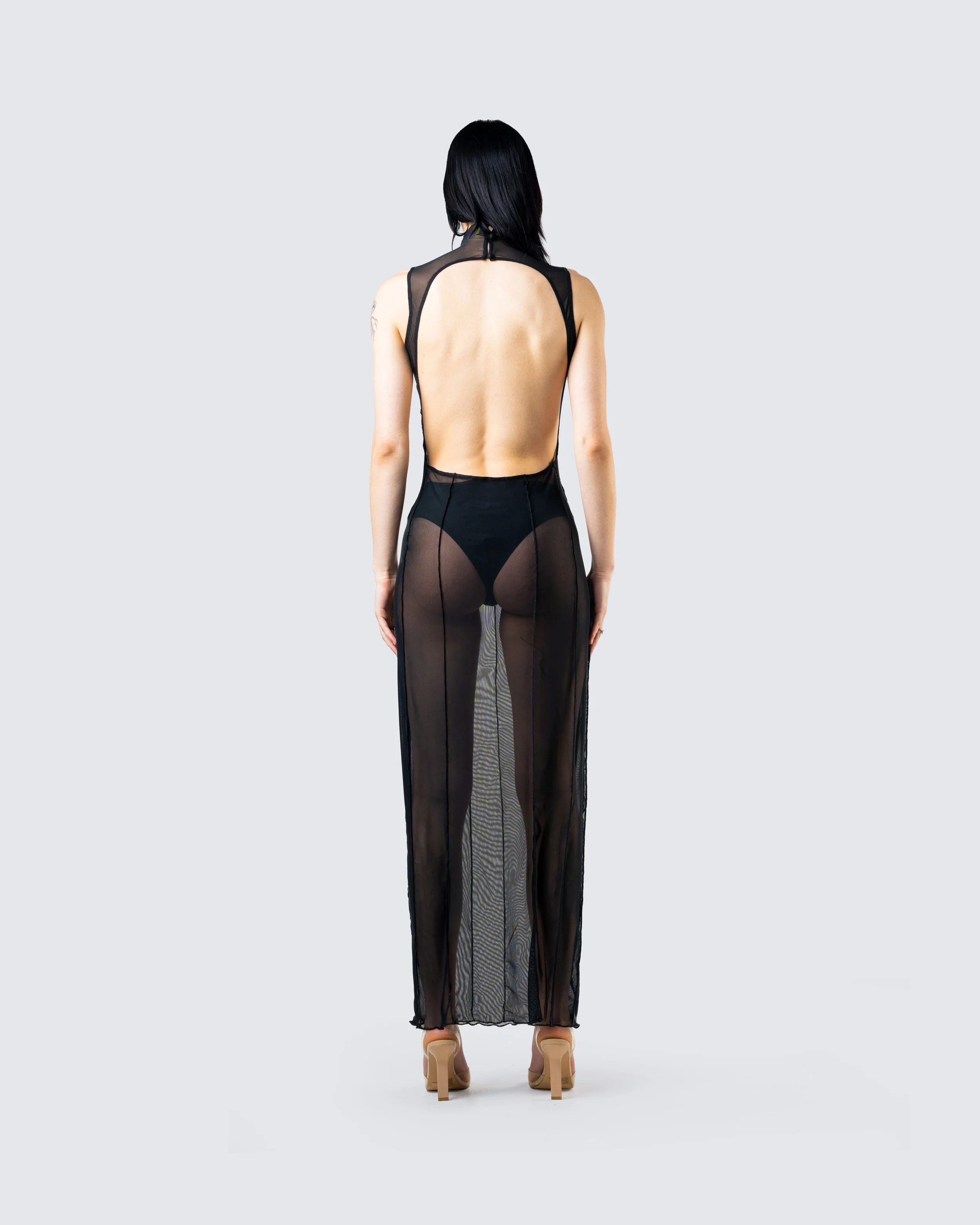 Zeal Black Mesh Bodycon Maxi Dress