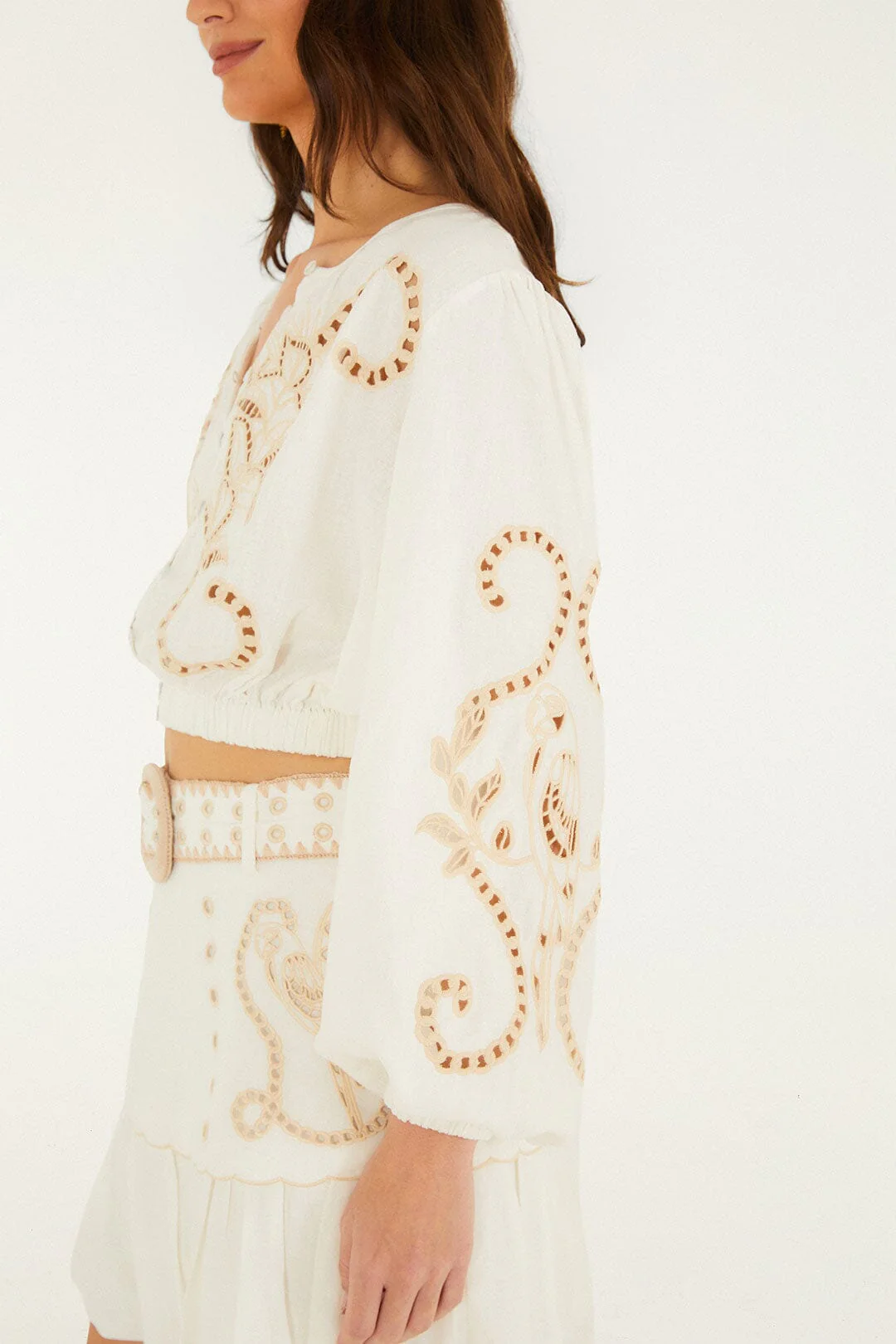 FARM Rio Off-White Richelieu Long Sleeve Blouse