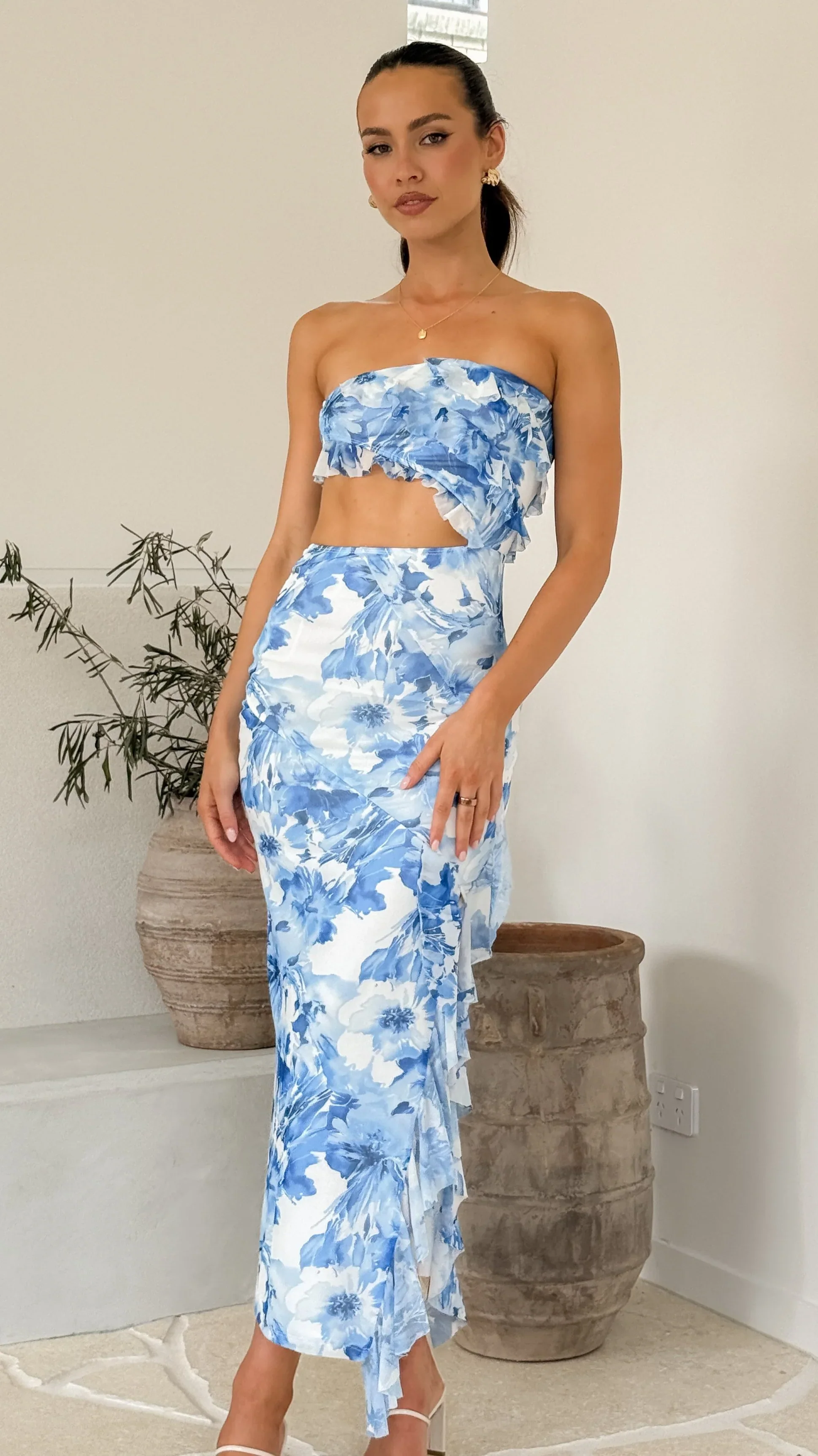 Zinnia Midi Dress - Blue Floral