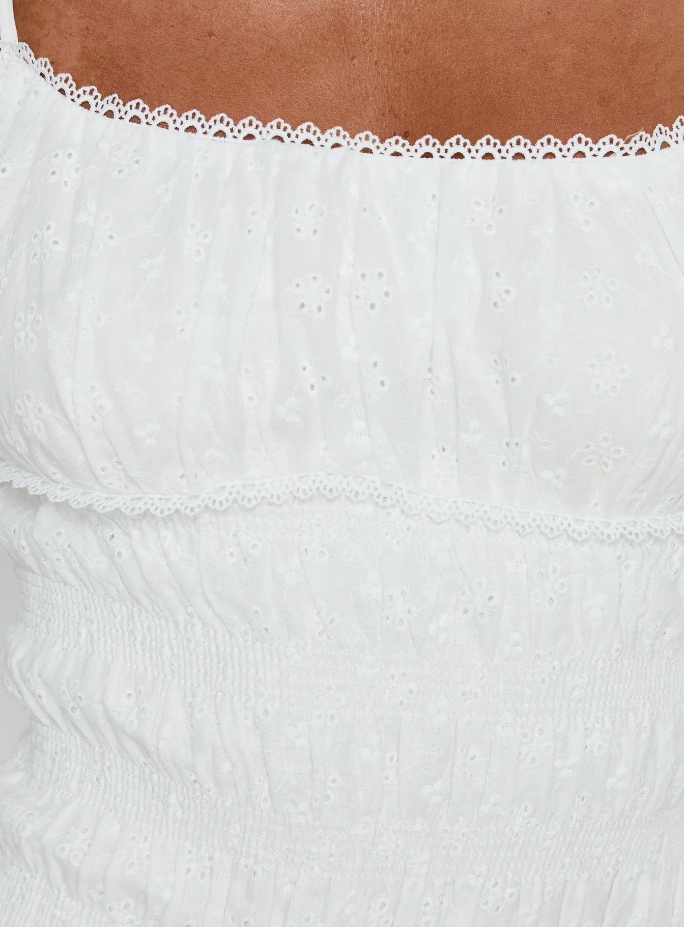Klarena Shirred Mini Dress White - luluinthesky