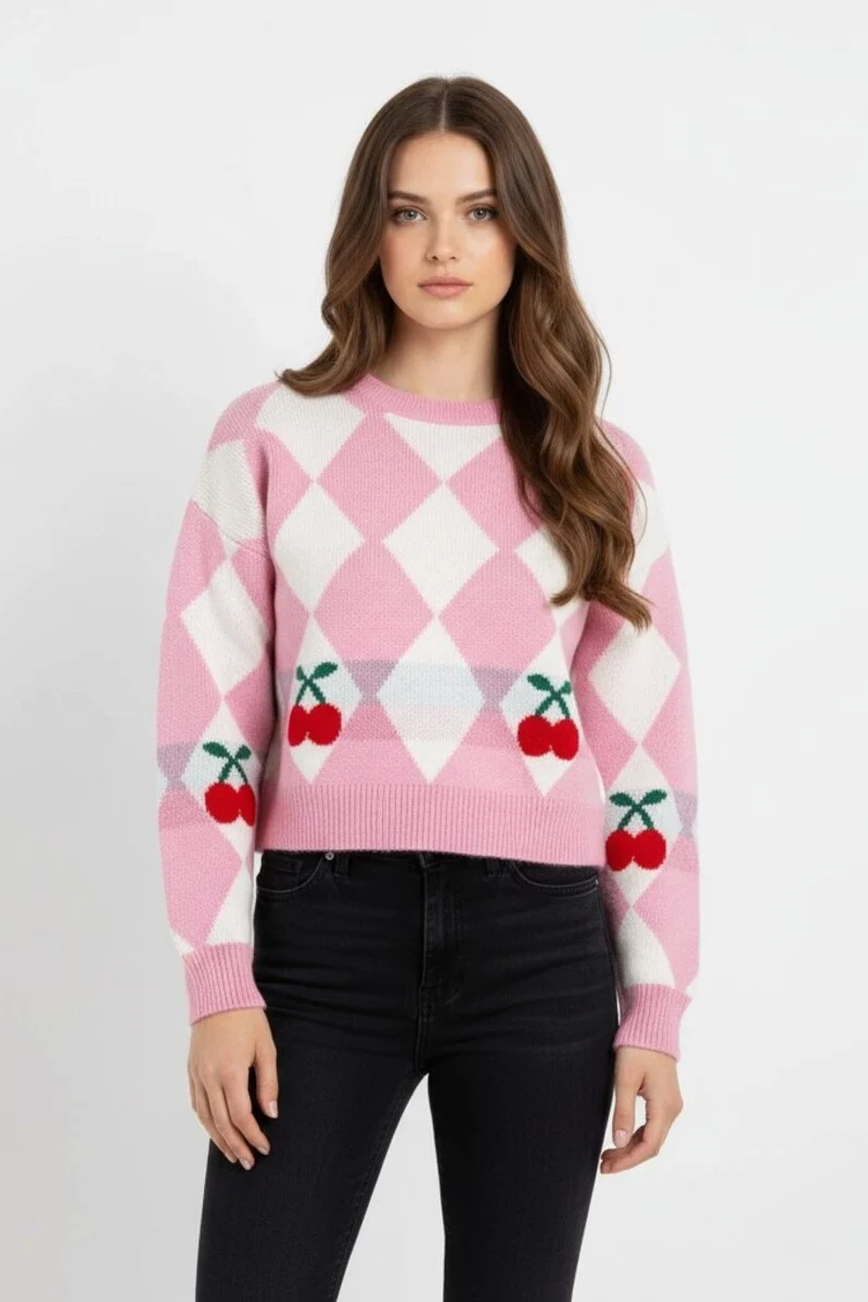 Argyle Cherry Knit Sweater