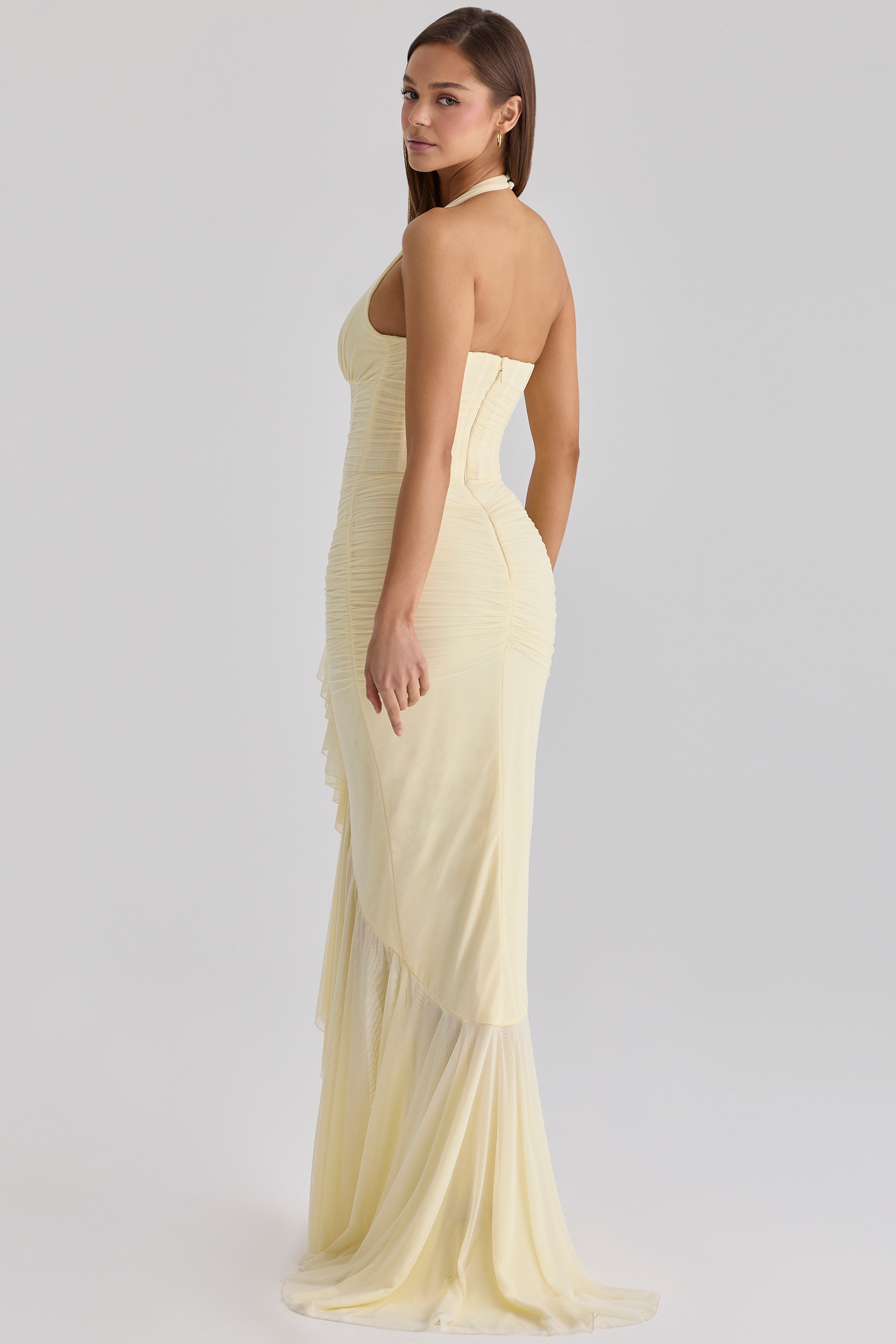 lemon mesh silhouette maxi dress