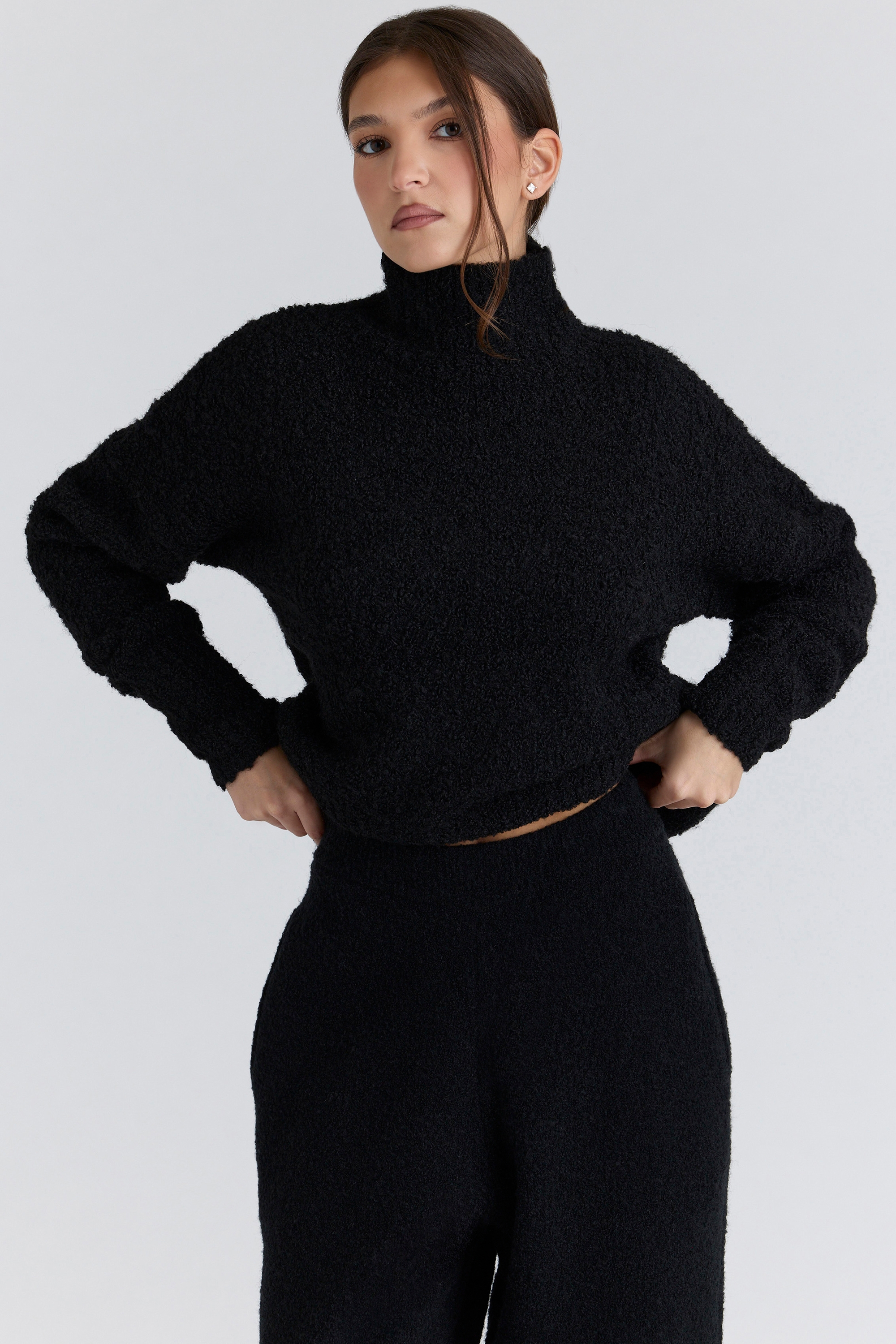 Black Wool Boucle Knit Sweater