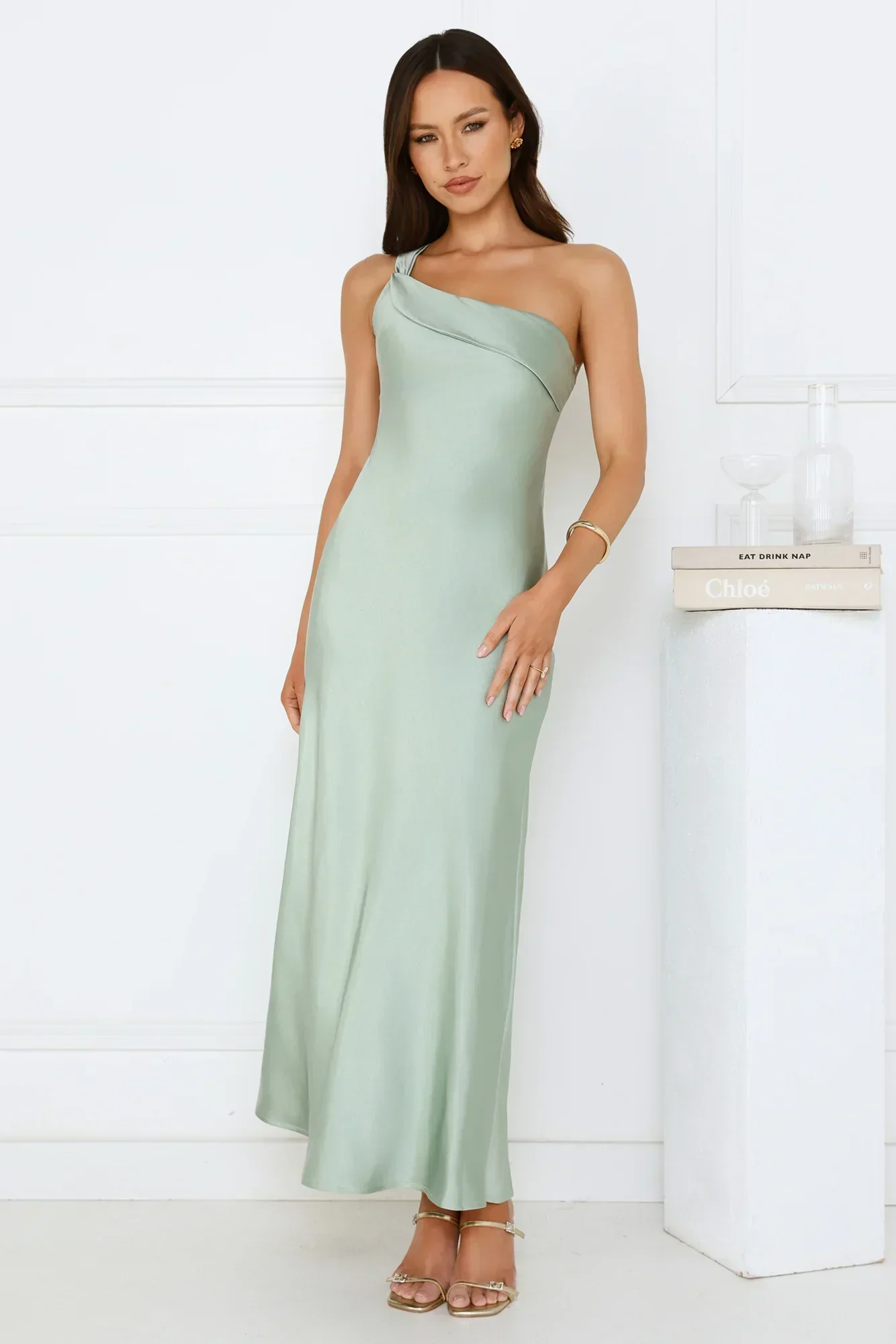Romantic Tales Satin One Shoulder Maxi Dress