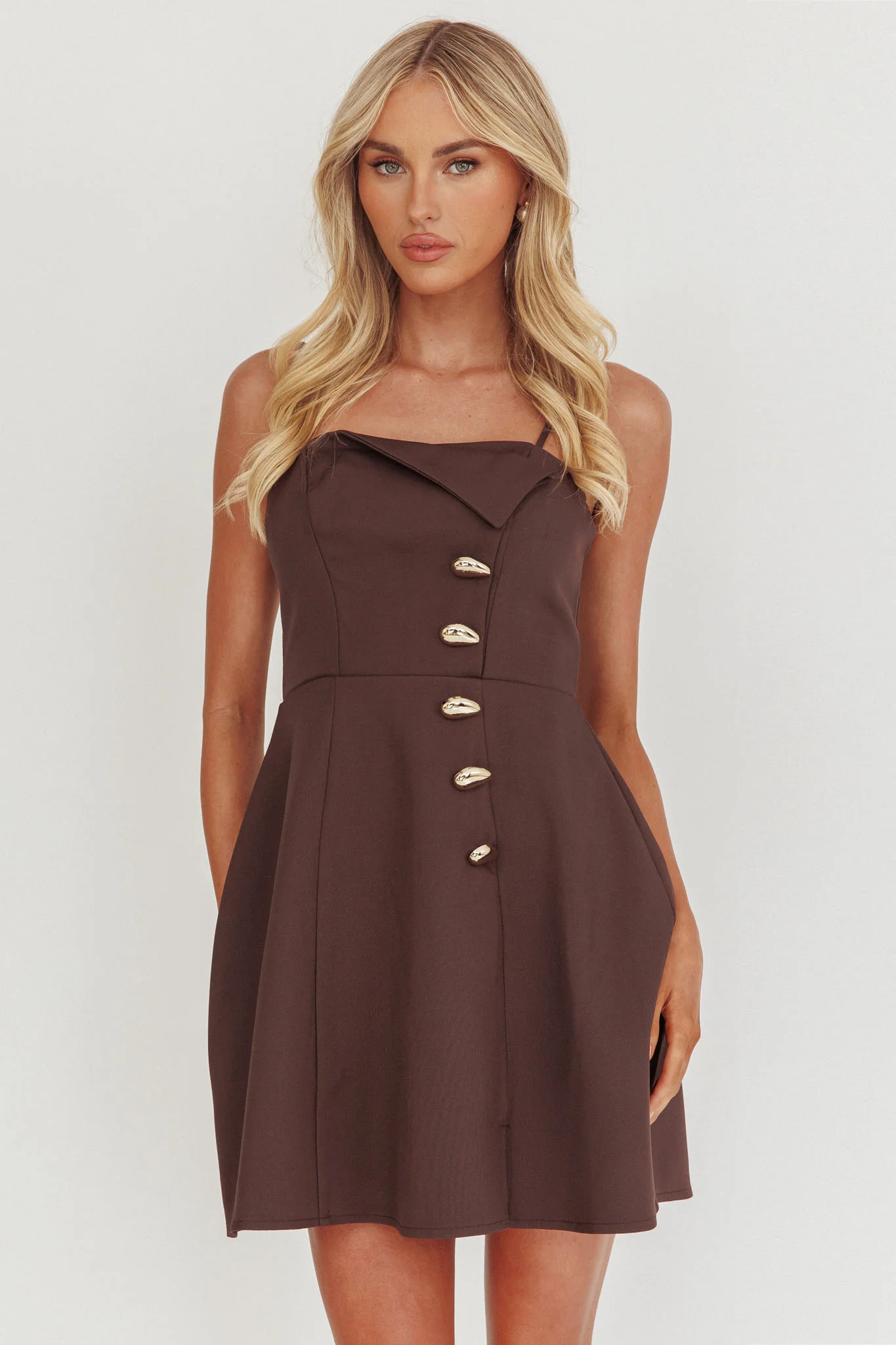 Captivated Button Feature Mini Dress Coco - luluinthesky