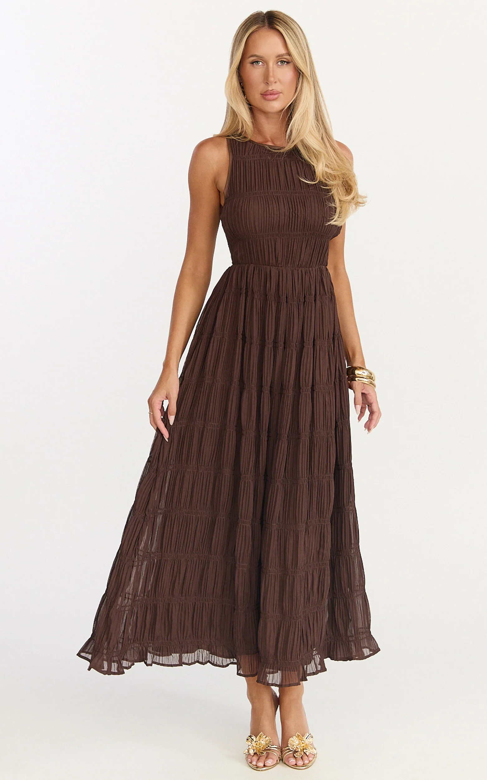 Paloma Maxi Dress - Ruched Shift Dress in Chocolate