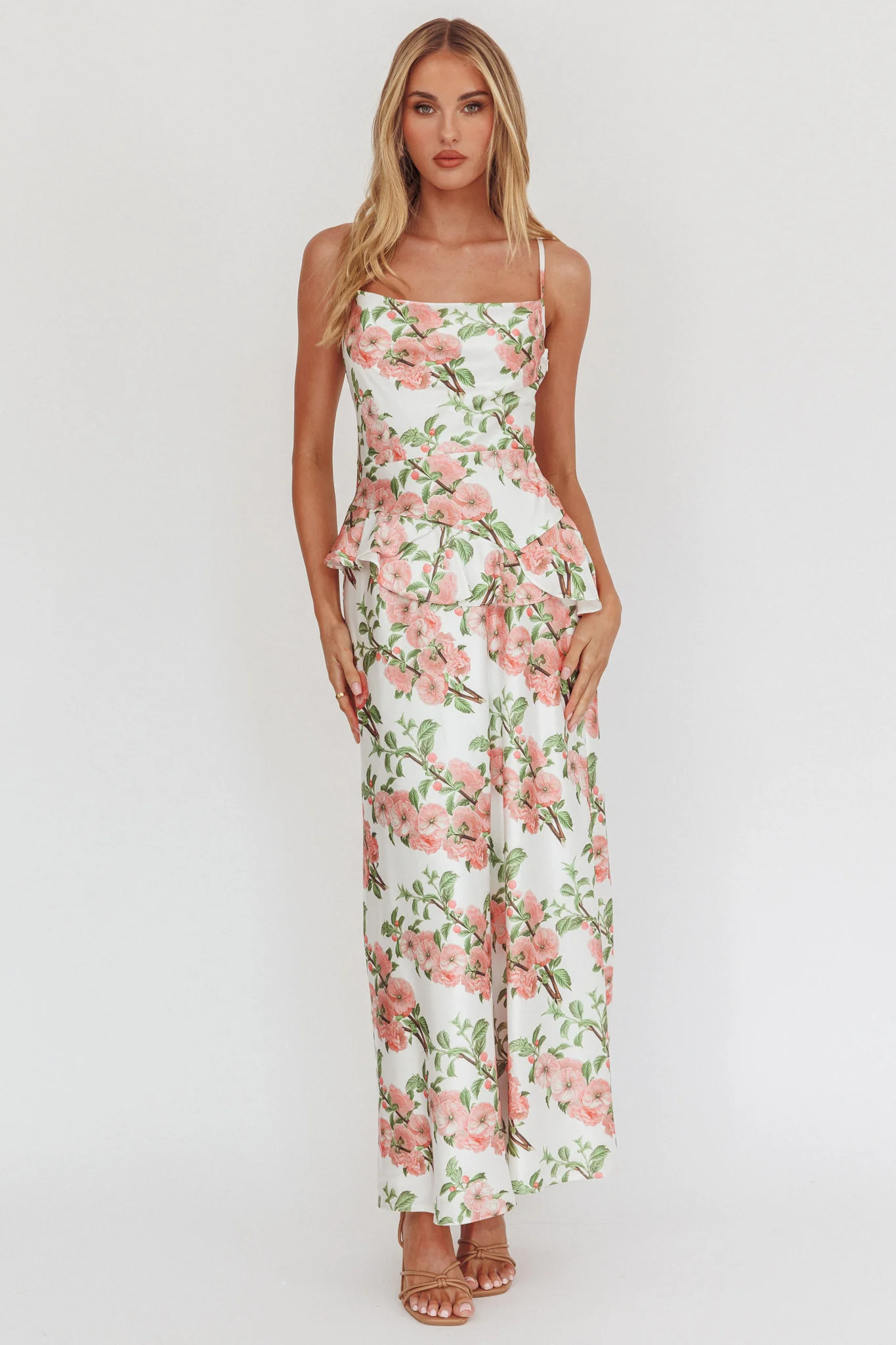 Jerica Ruffle Waist Maxi Dress Floral Blush