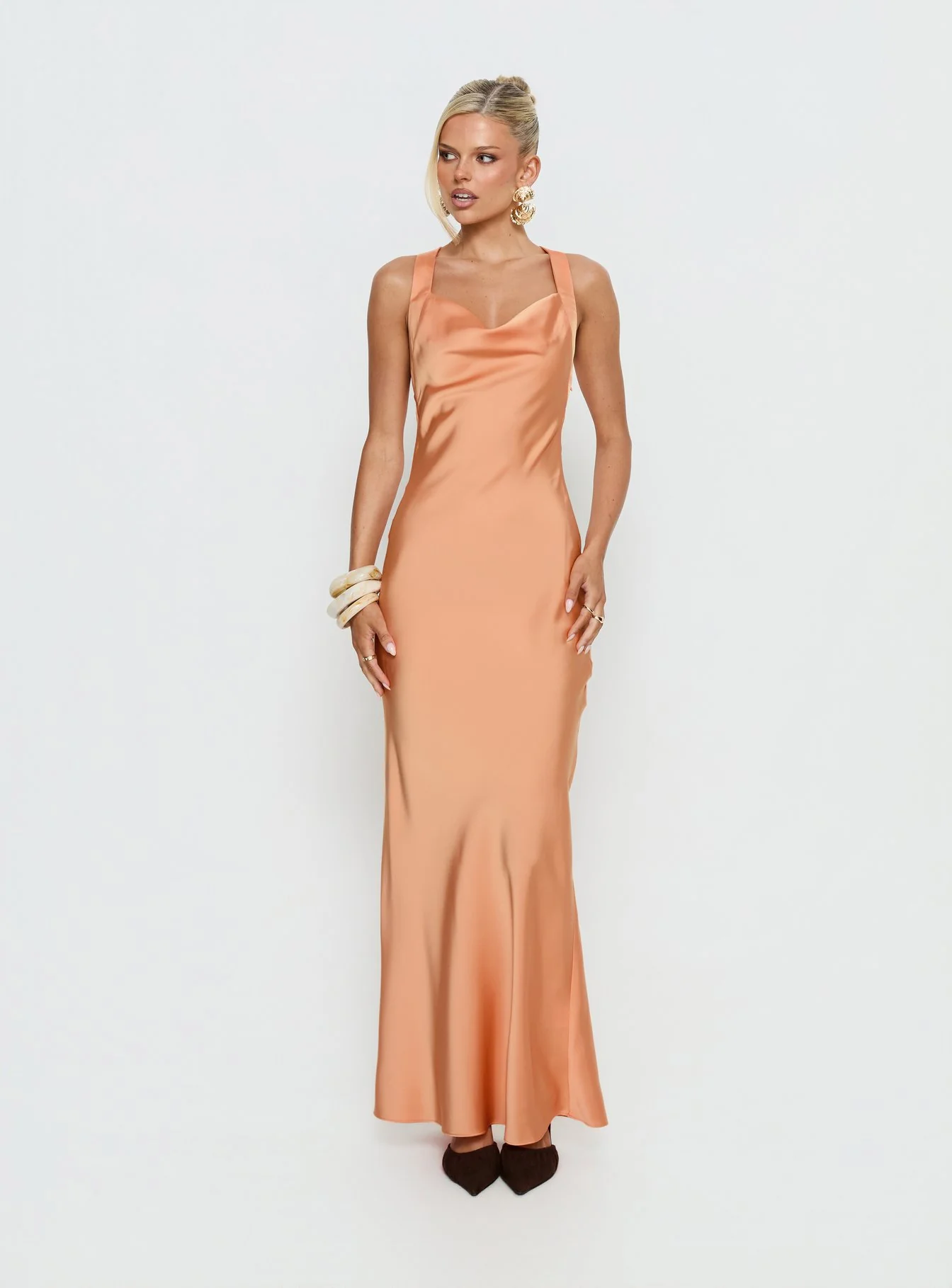 Isitt Cowl Crossover Back Maxi Dress Orange