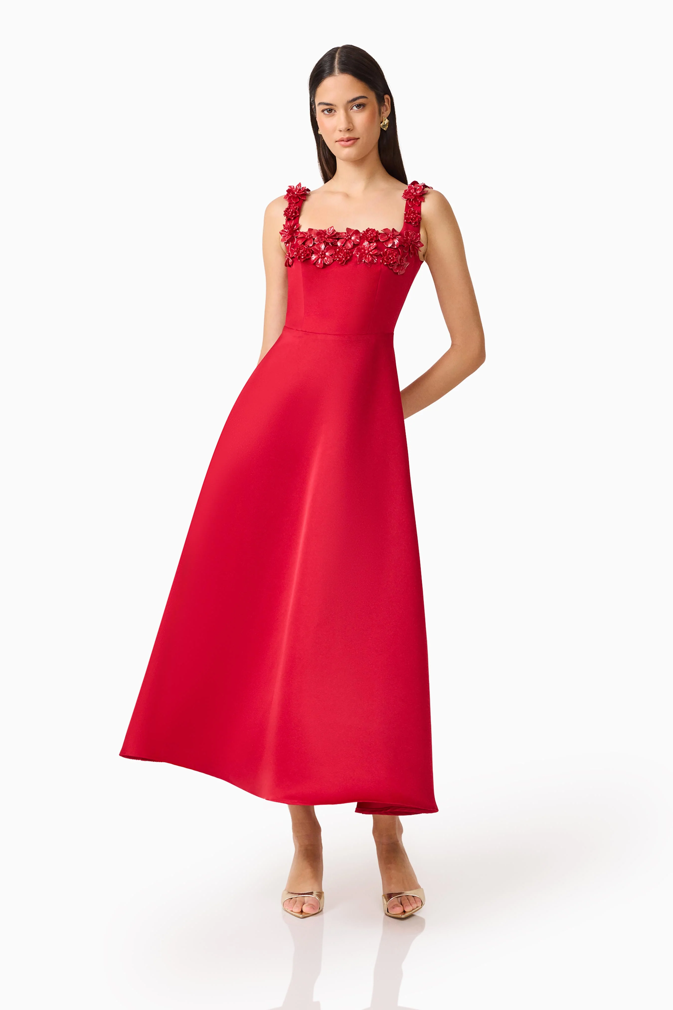 Lucetta Fit & Flare Midi Dress in Red