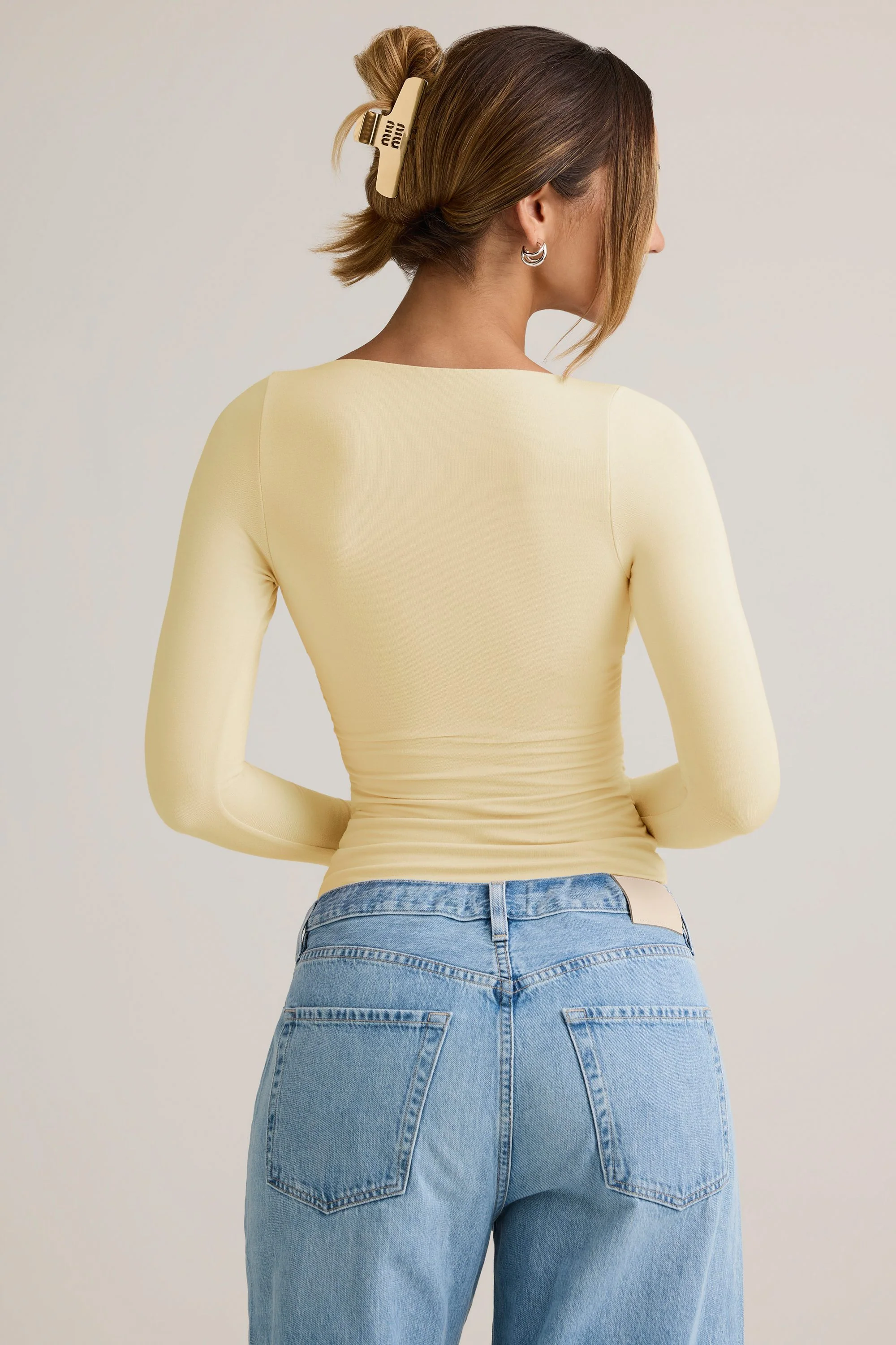 Modal Ruched Long-Sleeve Top in Buttercream Yellow