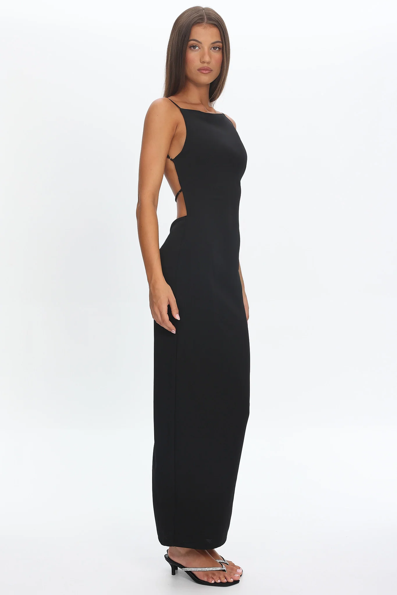 Yindi Backless Boat Neck Maxi Dress Black