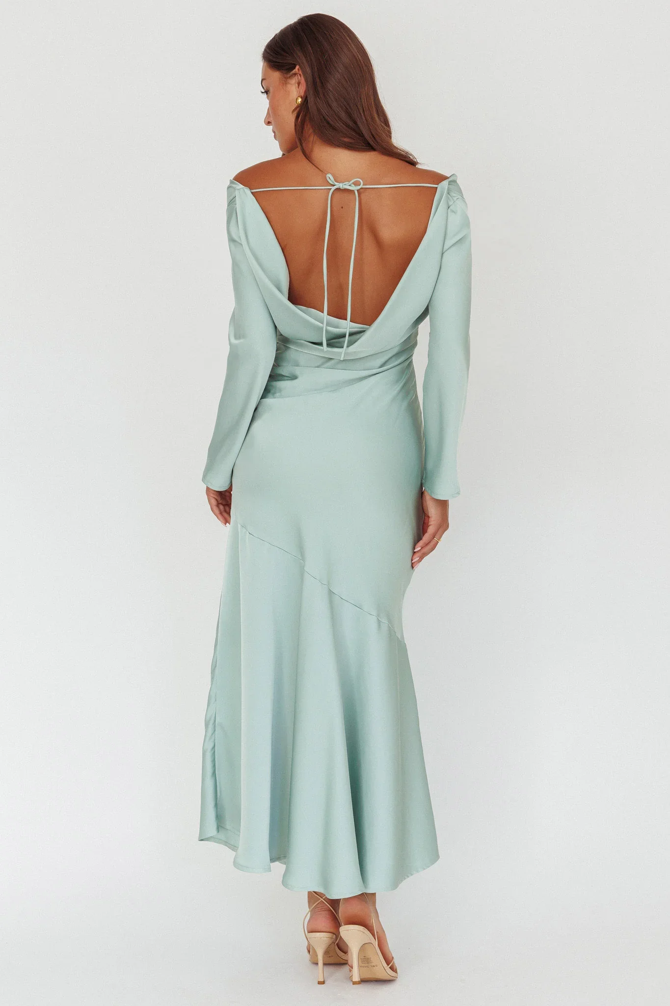 Cecilia Long Sleeve Drape Back Maxi Dress Sage
