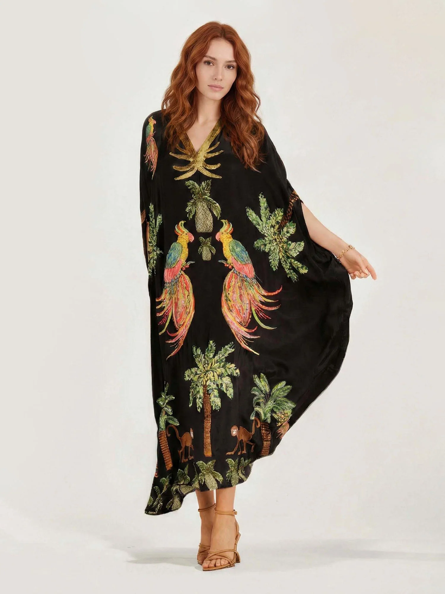 Black/Pink Parrot Print Maxi Dress