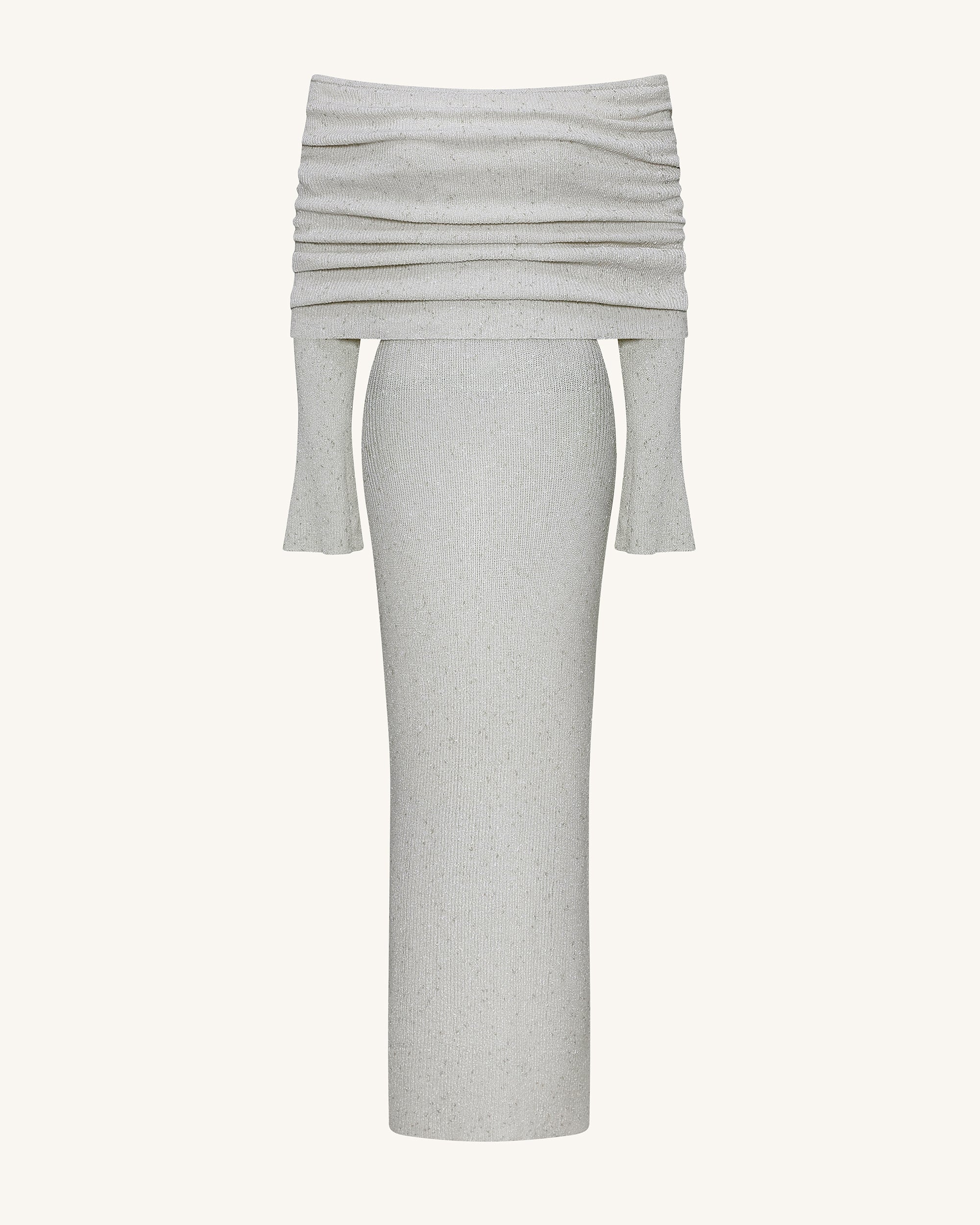 Knit Off-Shoulder Maxi Dress - Cream - FASHION NOB