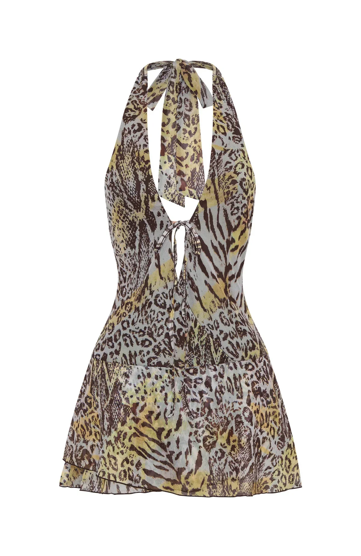 Too Extra Halter Mini Dress Leopard Spritz - luluinthesky