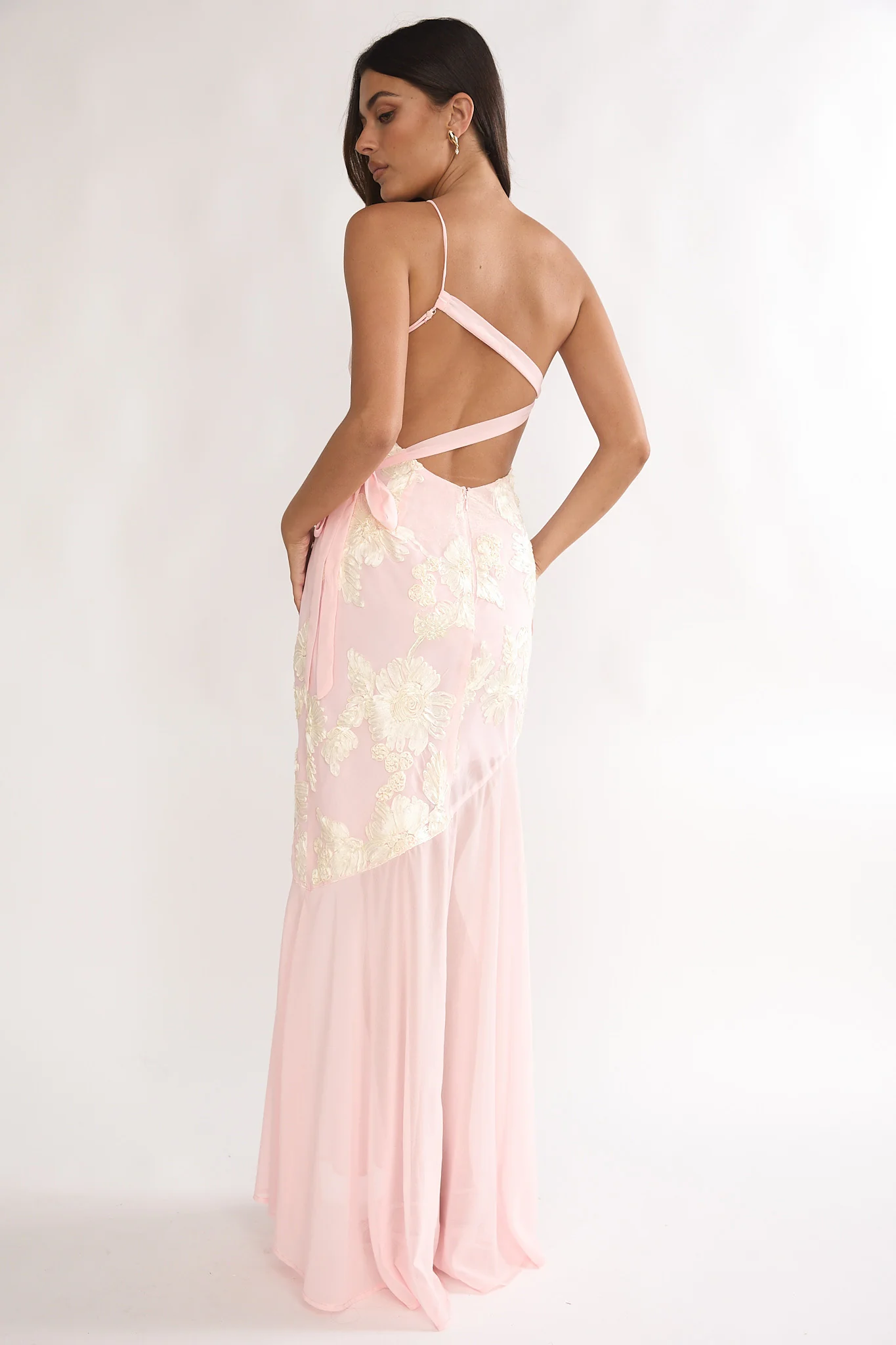 Mireya One-Shoulder Sheer Hem Maxi Dress Pink