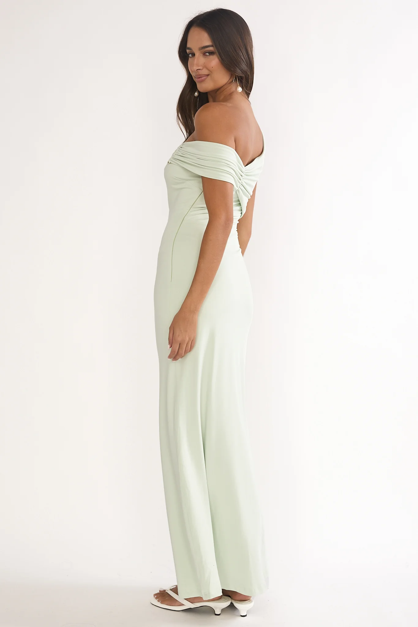 Tilda Asymmetric Neckline Maxi Dress Sage - luluinthesky