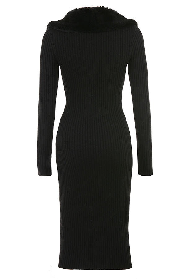 Black Faux Fur Trim Dress