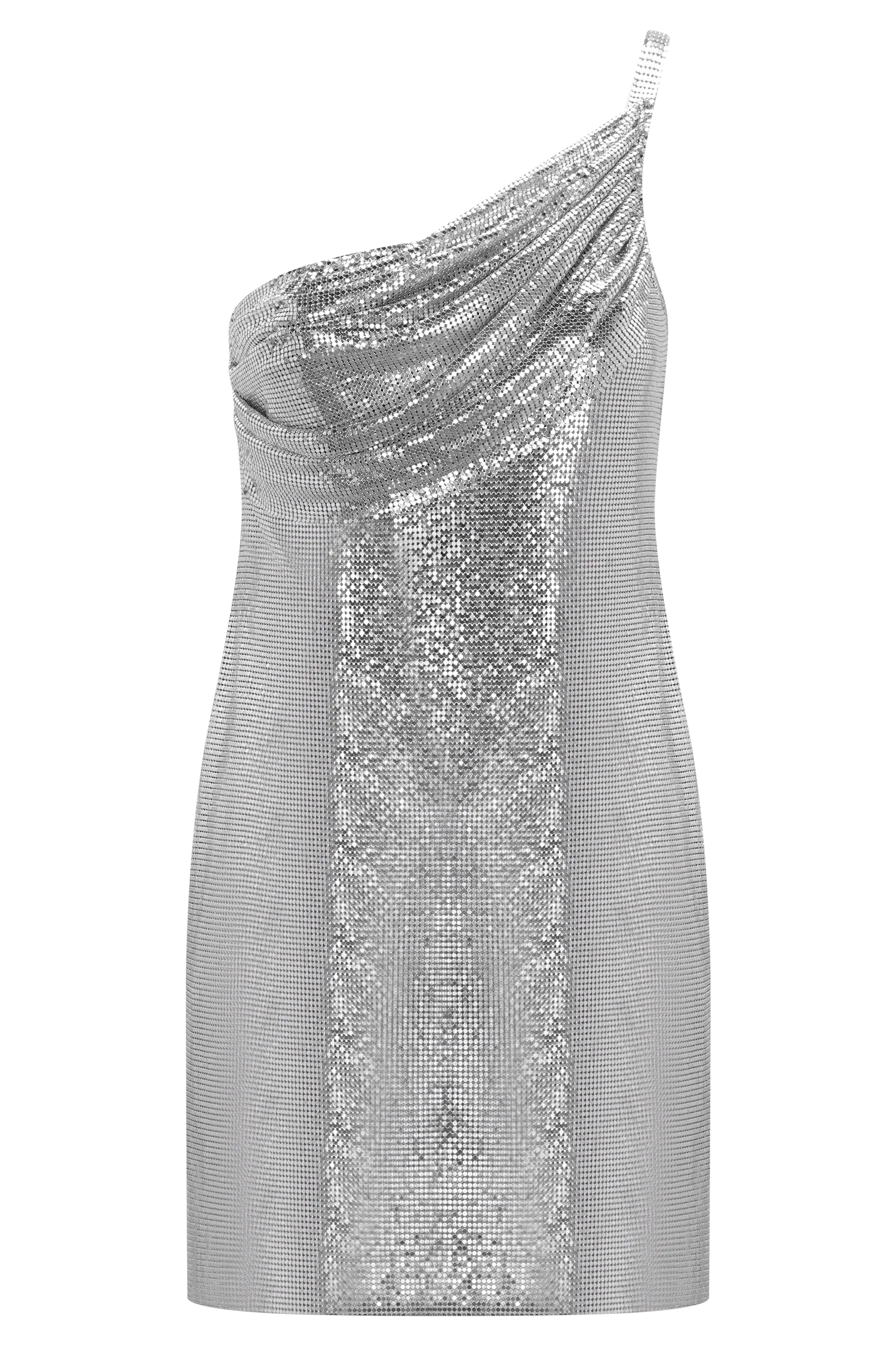 Lyle One Shoulder Glow Mesh Mini Dress - Silver