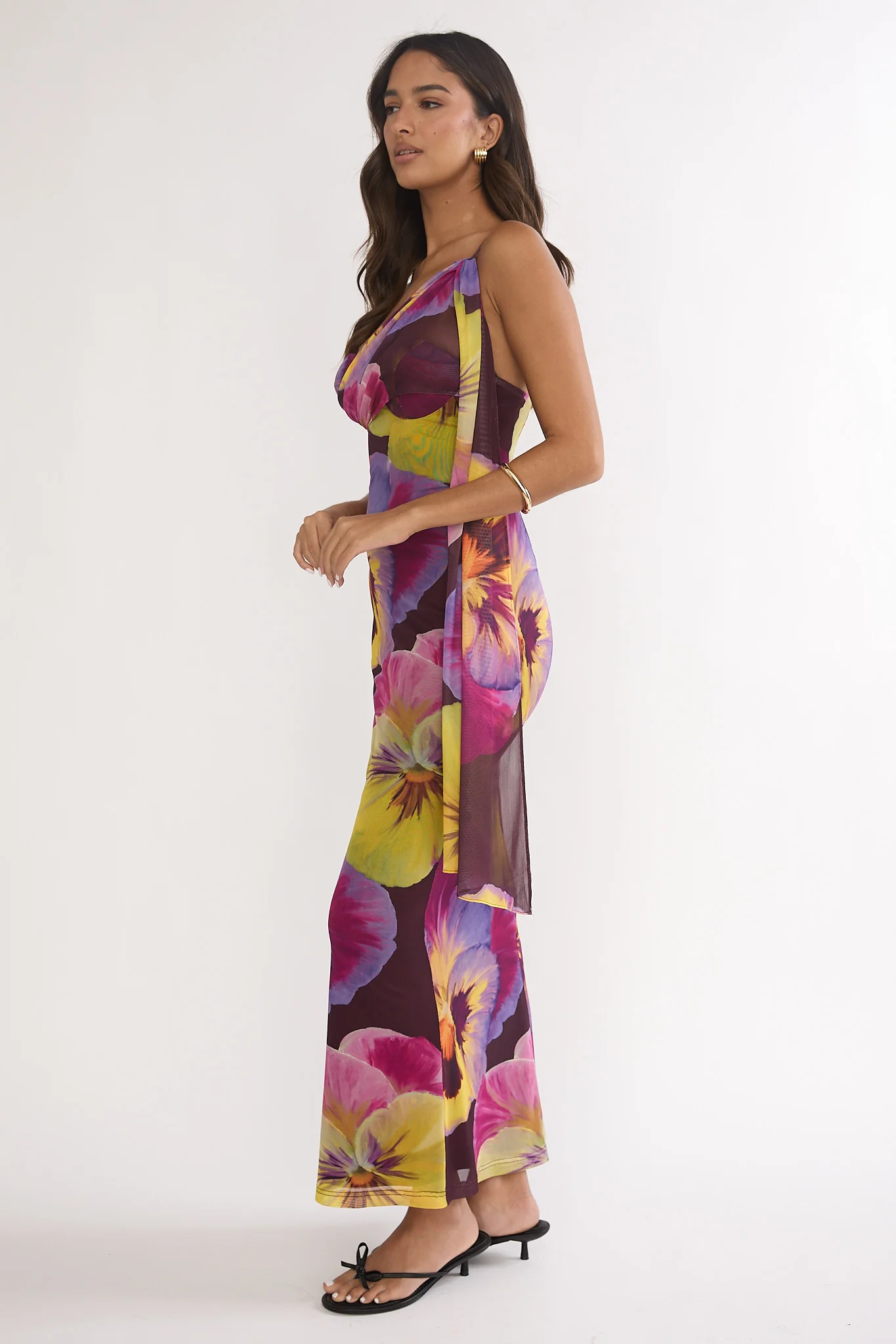 Tallis One-Shoulder Asymmetric Neckline Dress Brown