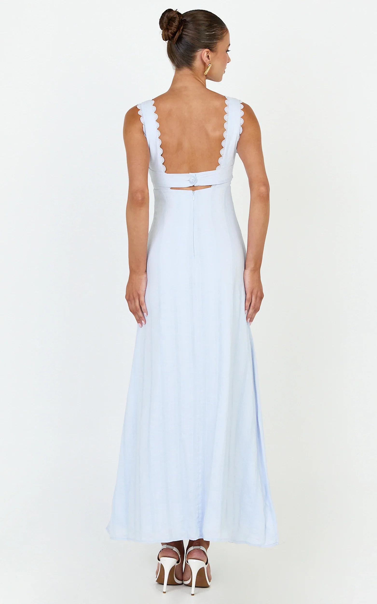 Roxanne Midi Dress - Square Neck Fit And Flare Dress in Light Blue