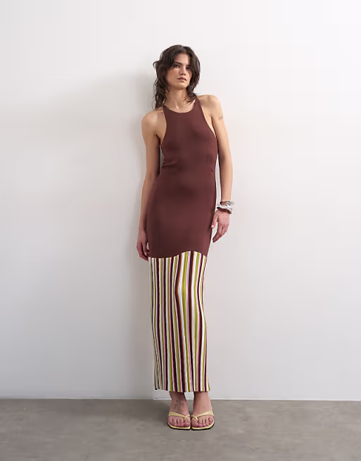 Topshop knit strap back full skirt maxi dress in chocolate