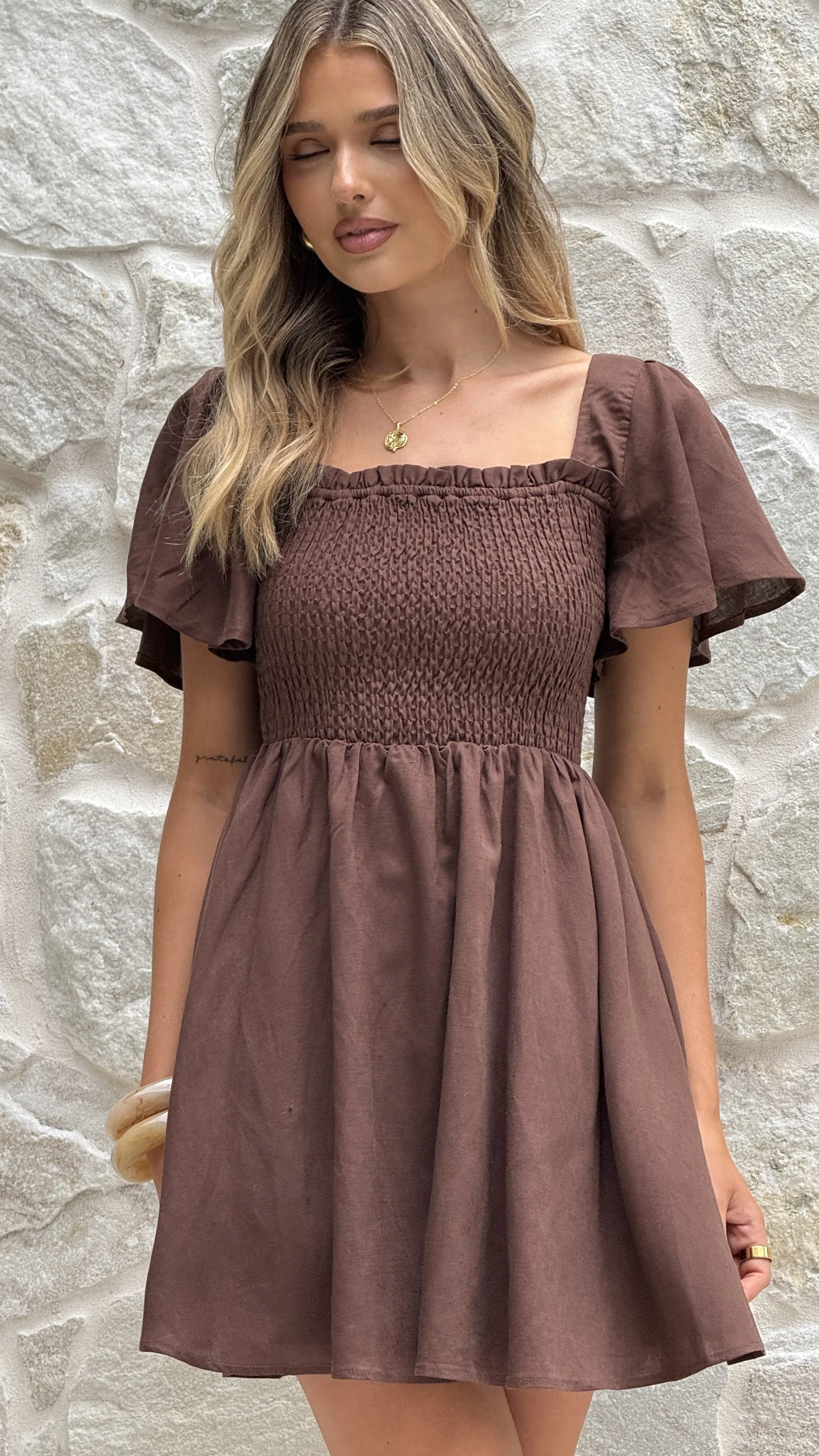 Molly Linen Mini Dress - Chocolate - luluinthesky