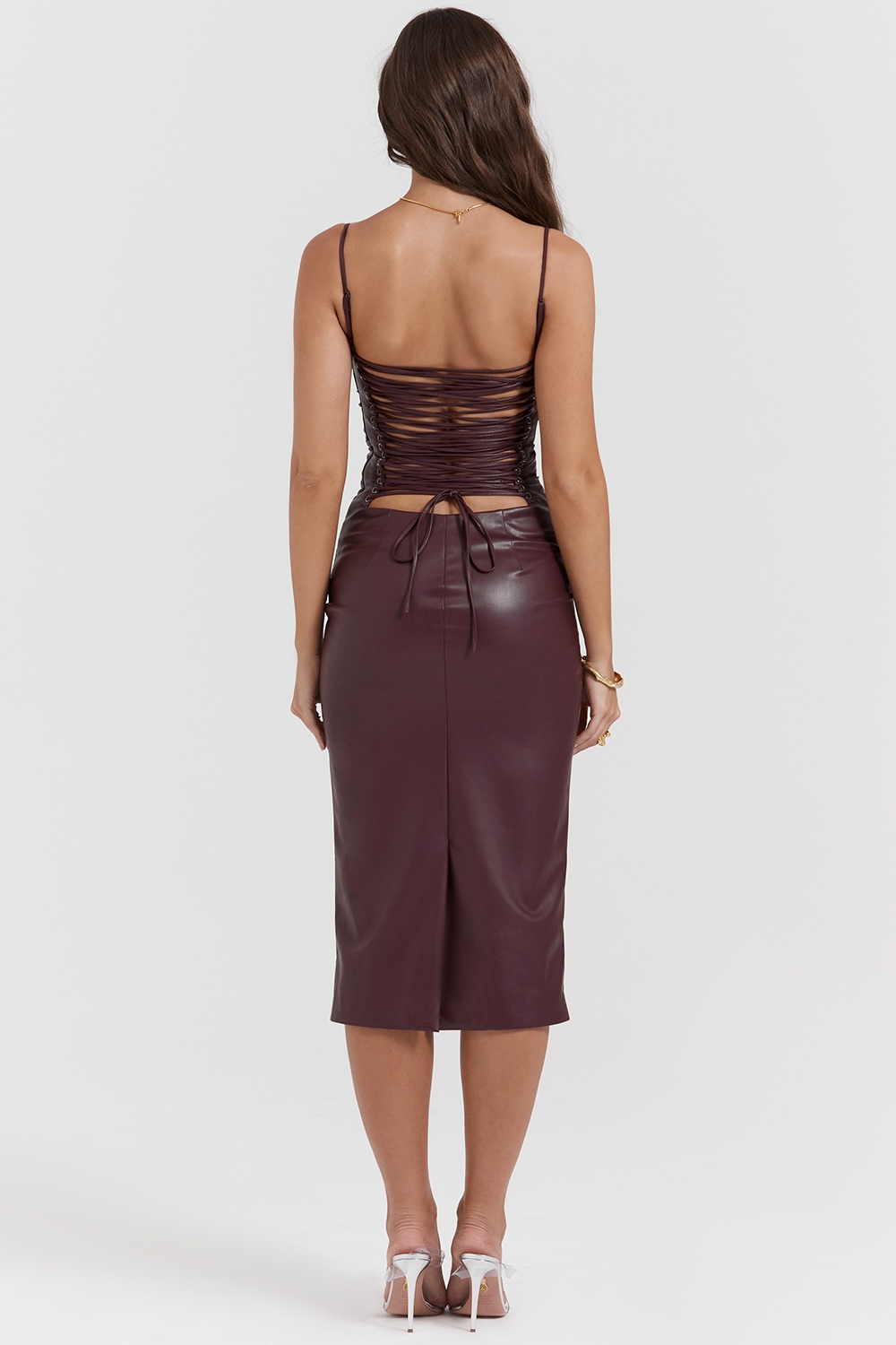 Mulberry Vegan Leather Lace Back Dress