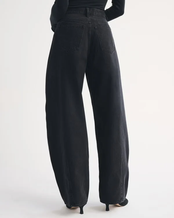 Drapey Rigid High Rise Ultra Barrel Jean - Black